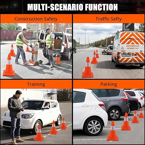 Miniatura 7 de Towallmark 20 Pack Traffic Cones 18 inch, Safety Cones, PVC Orange Cones with Reflective Collars, Parking Training Construction Plastic Road Cones