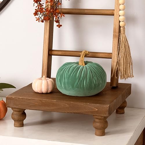 Miniatura 3 de Stratton Home Decor Granja decorativa de otoño pequeña aguamarina flocada tela calabaza - Encantador acento de temporada