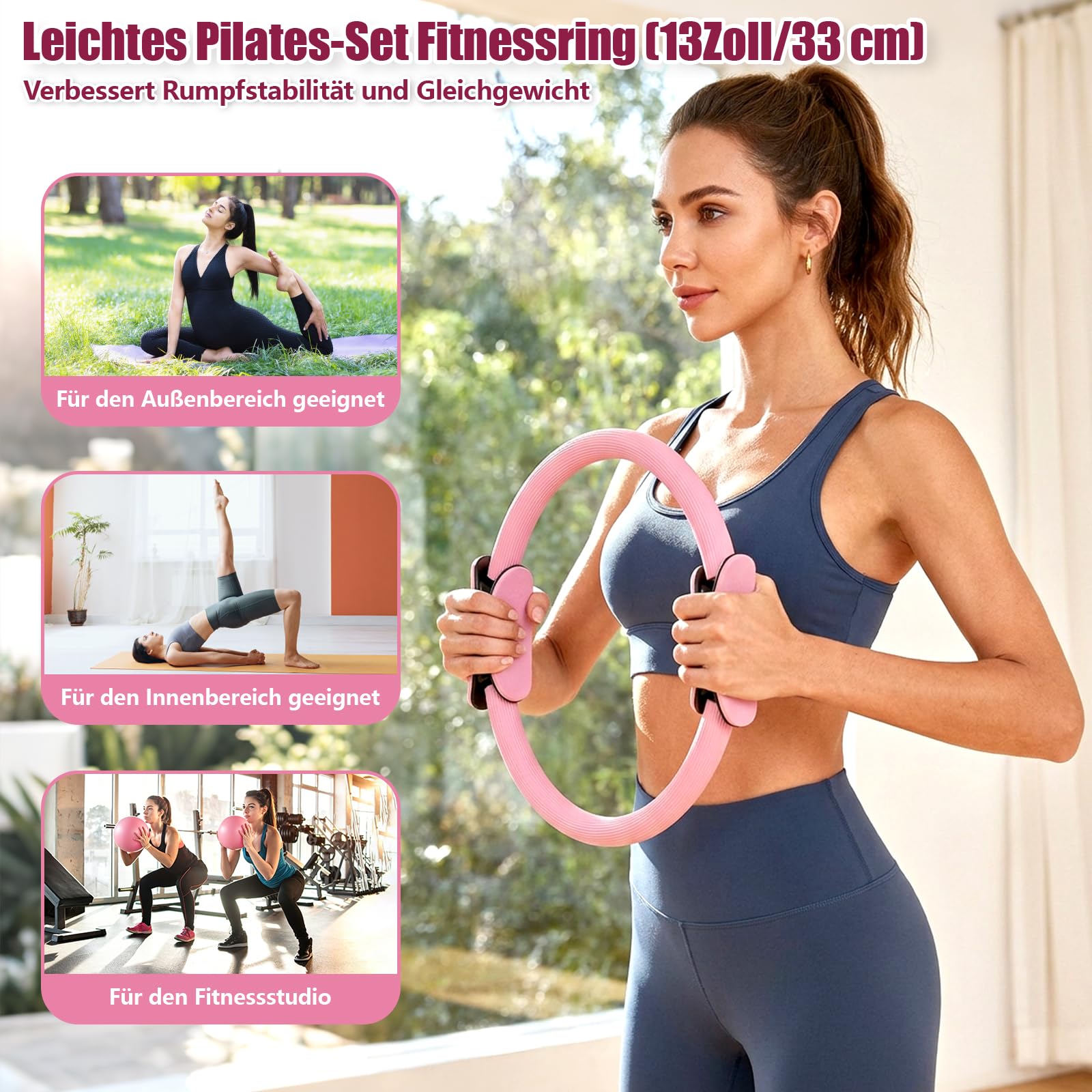 Pilates Set, Pilates Ring Zubehör Set 13 Stück mit 13" Ring, 10" Ball,Fitnessbänder & Zubehör,Pilates Socken und Tragbarer Tasche,Home Pilates Essential Kit für Frauen,Yoga Set,Pilates Set für Zuhause