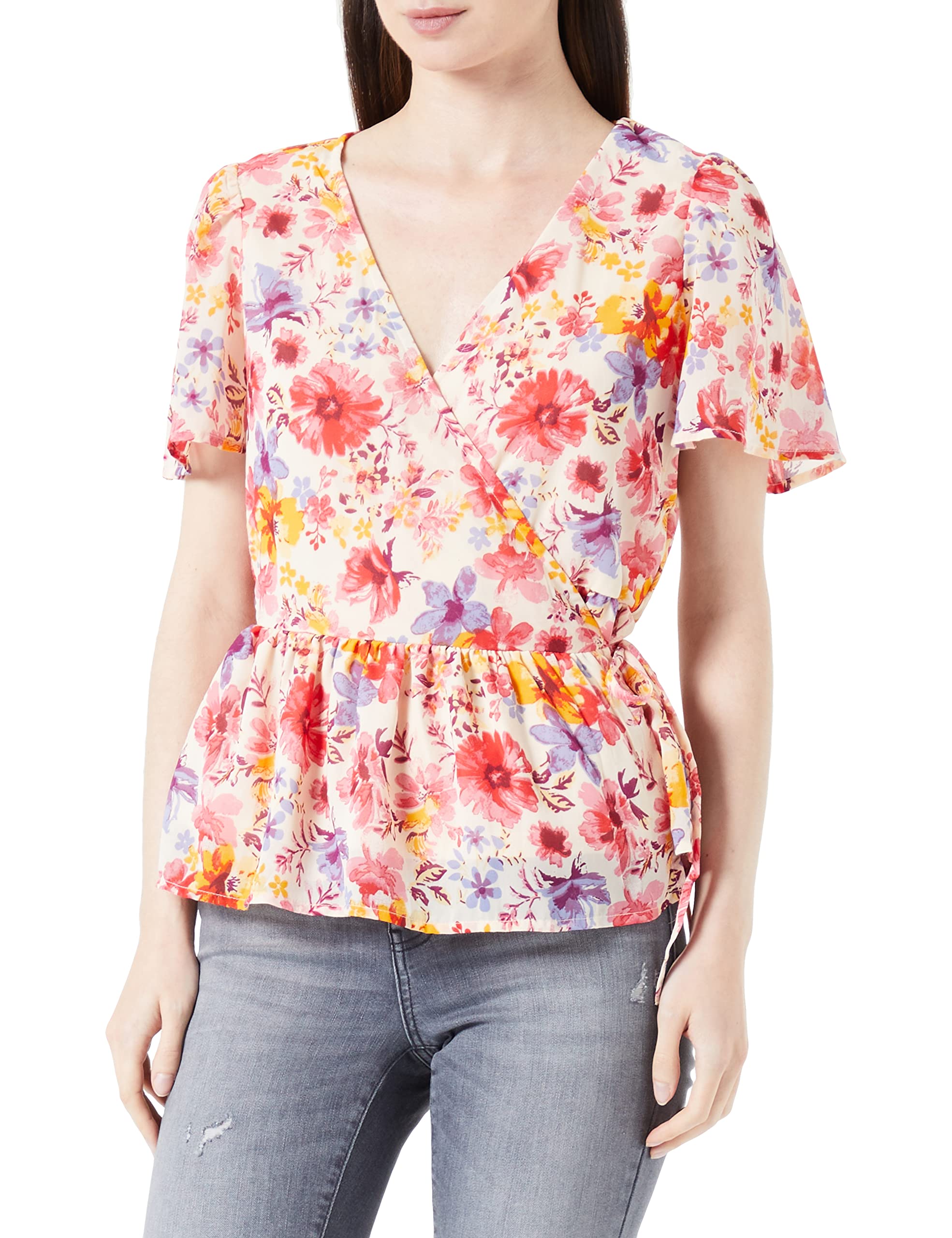 Only Onlstar Life Fia S/S Wrap Top Ptm Blusas, Camelia Rosa/AOP: Estrellas de Verano, S para Mujer