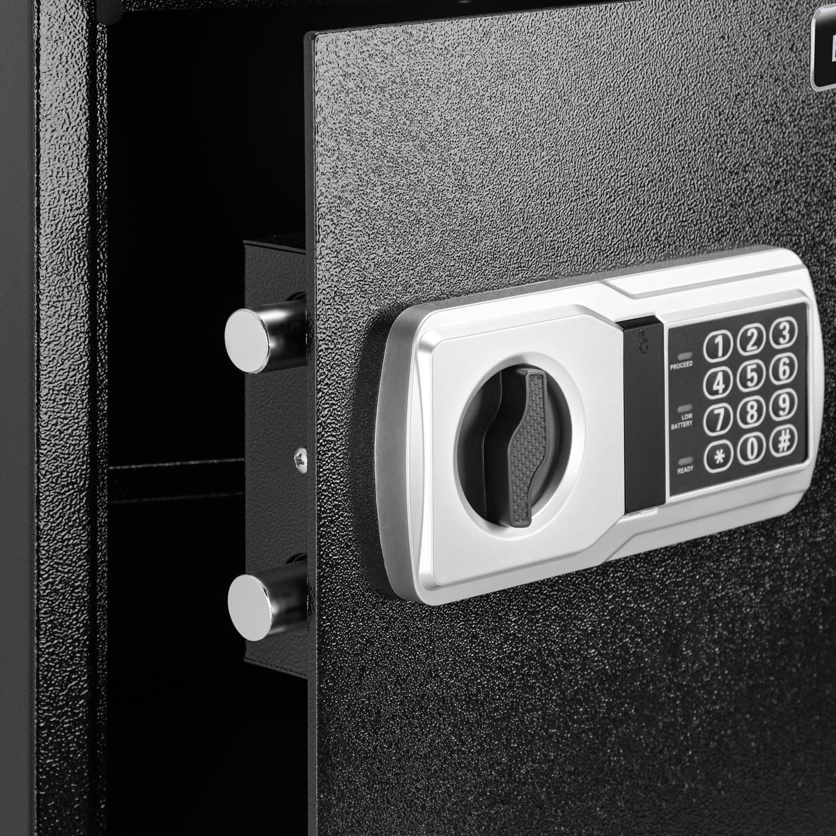 BAKAJI Cassaforte Elettronica di Sicurezza con Box Batteria Esterno, Cassetta Porta Valori e Documenti Antiscasso per Casa, Hotel, Armadio a Muro Parete o Indipendente, 40 x 35 x 40 cm (Nero)
