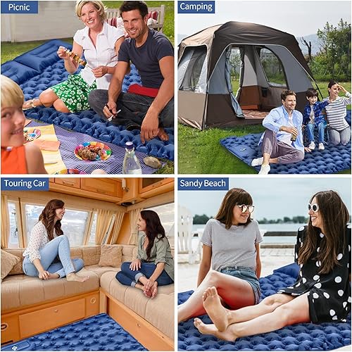 Miniatura 6 de Almohadilla de dormir doble para campamento almohadillas de campamento autoinfladas de 4 pulgadas de grosor con bomba de pies integrada y almohada