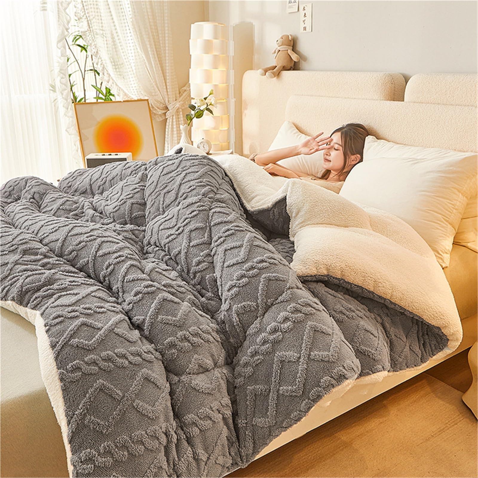 Gewichtete Decke, gewichtete Decke für Erwachsene, 5 kg, Sherpa-Überwurf mit Fleece, wendbar, gewichtete Decke für Damen und Herren, tiefer Schlaf (C,150 x 200 cm)