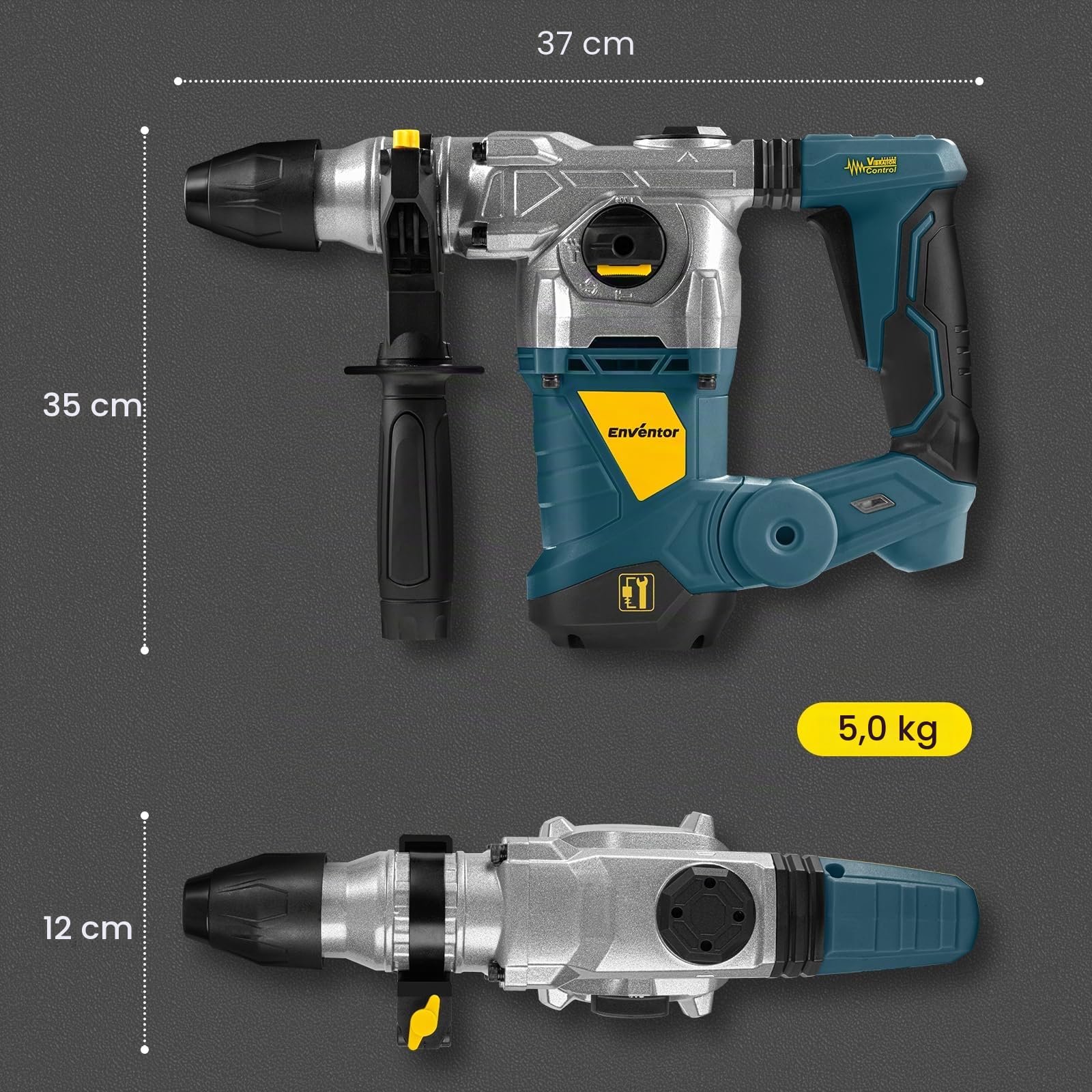 Enventor Martello Demolitore SDS-Plus 1500W, Martello Perforatore 4500BPM, Potenza D'impatto 6J, 850RPM, 4 Modalità, Capacità di Perforazione: Calcestruzzo (32mm), Metallo (13mm), Legno (40mm)