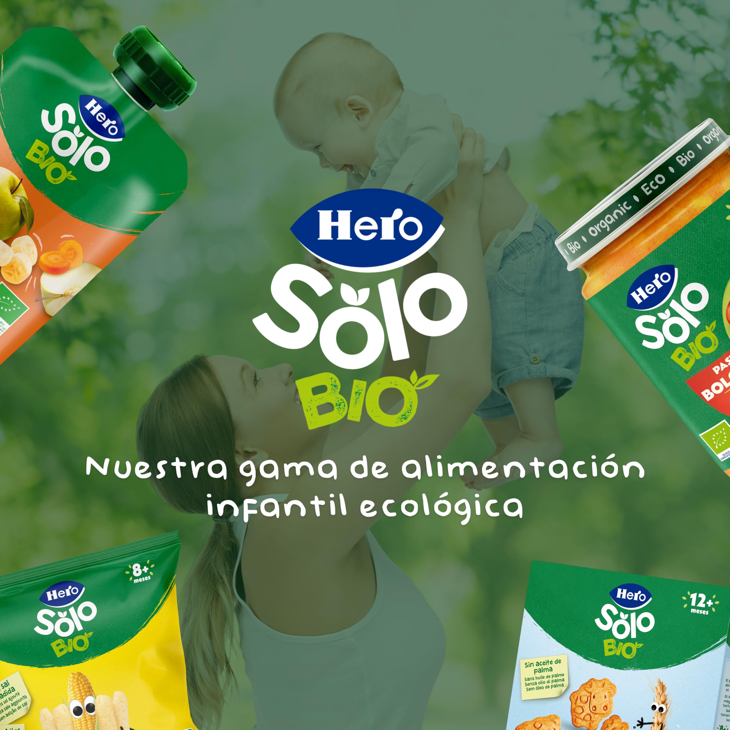 Hero Solo Potitos de Macarrones con Tomate 100% Eco y nada más, Apto para Veganos y Bebés Desde 6 Meses - Pack de 12 x 190 gr