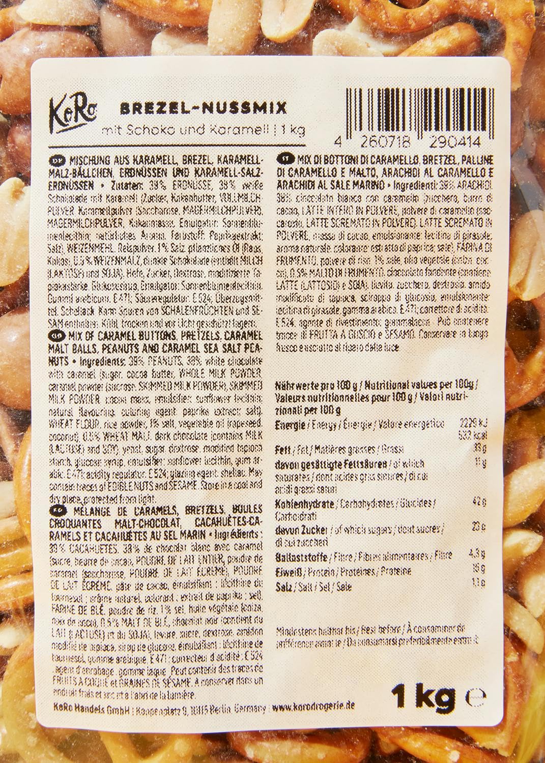 KoRo - Mélange de bretzels et de cacahuètes au chocolat et au caramel 1 kg