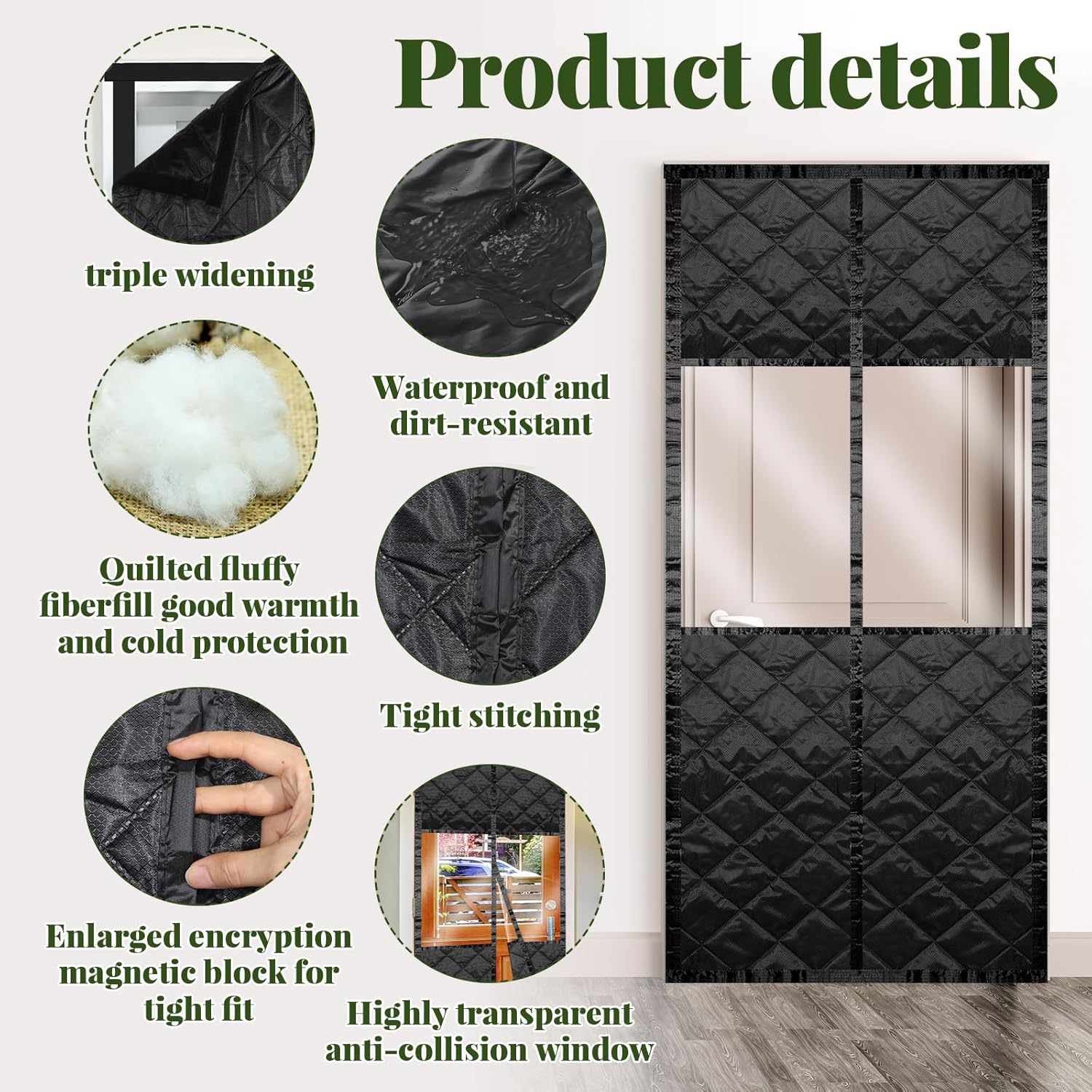 Newwiee 2 Pack Magnetic Thermal Insulated Door Curtain Winter Windproof Doorway Cover Curtain Visible Window Keep Warm Soundproof Blanket(Fits Door Size 32 x 80 Inch,Windows Black)