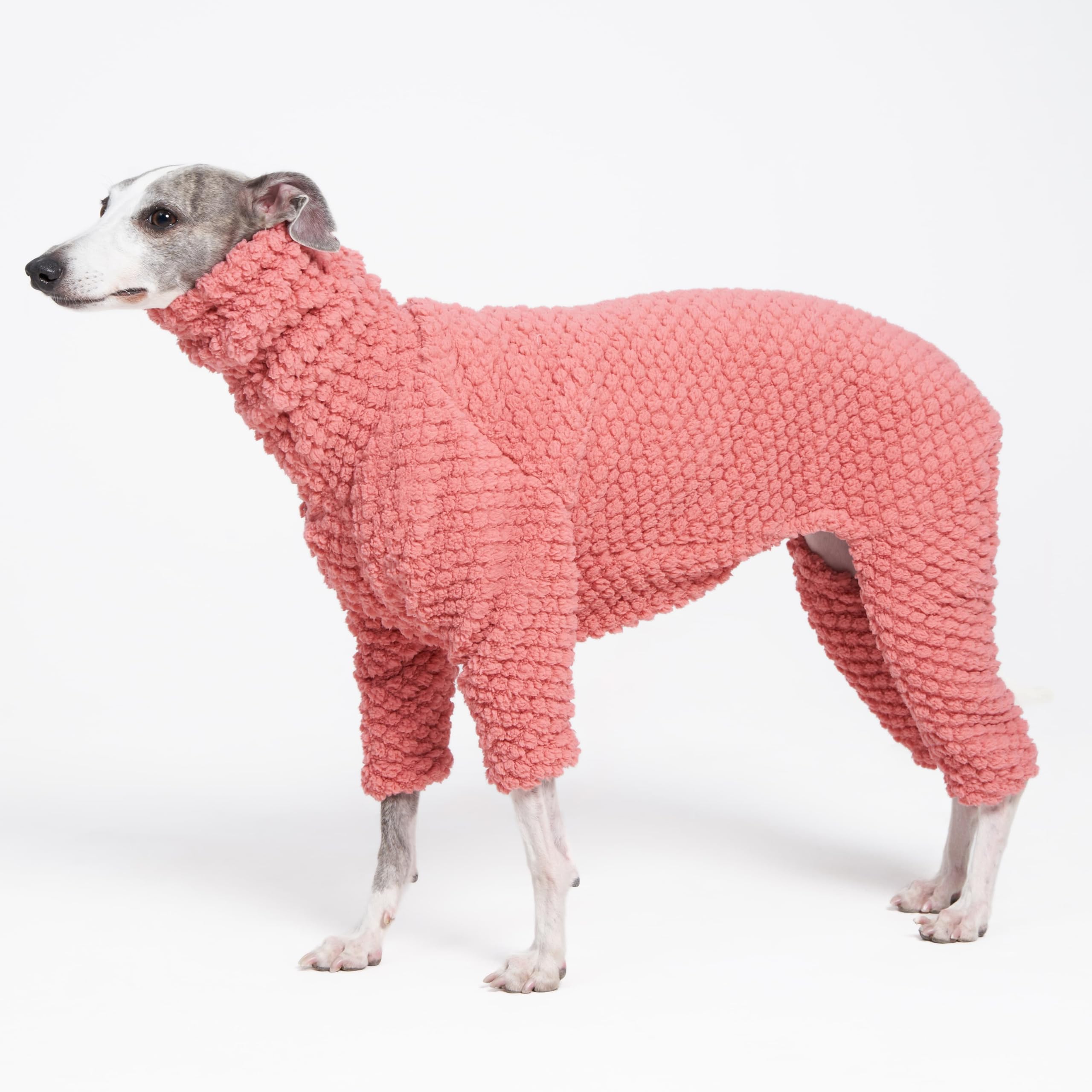 Pijama de forro polar suave y esponjoso para perros italianos galgo látigo, cuello alto, forro polar cálido para perro, abrigo, pijamas, mono, mameluco (rosa, L)