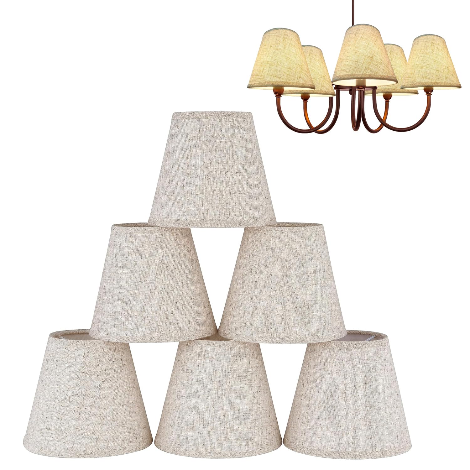 6 Pcs Chandelier Lampshade, Household Modern Clip LampShades, Fabric Lampshades Chandelier Ceiling Light Clip on Pendant Lamp Shades Small Candle Lampshade