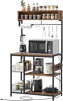 レンジラック キッチンラック 耐荷重85kg 2コンセント/アジャスター付 Amazon｜Bestier レンジラック 幅85レンジ台 2口コンセント付き