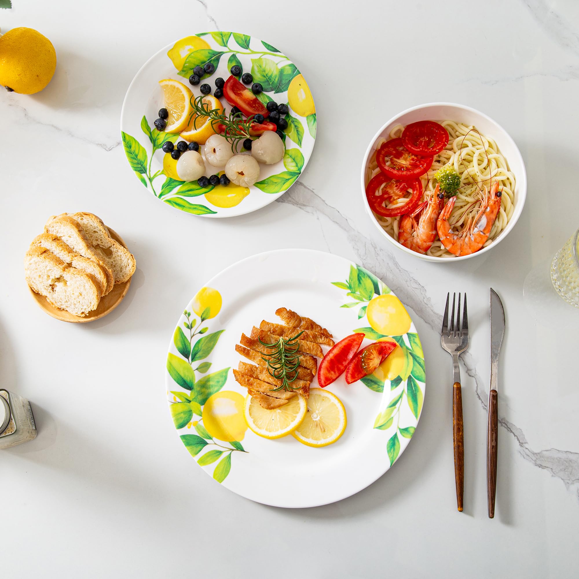 Lemon Plates Ceramic 6Pcs Round Melamine Plate Unbreakable Dinner