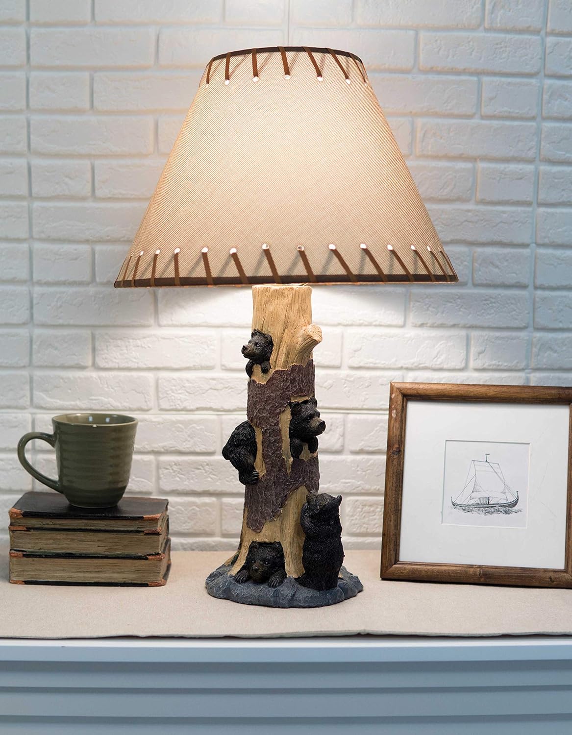 Ebros Whimsical Rustic Black Bear Cubs Climbers Playing Peekaboo Hide and Seek by A Tree Table Lamp Statue with Shade 22"High Mountain Wildlife Woodland Cabin Lodge Decor Forest Bear Themed Lamps