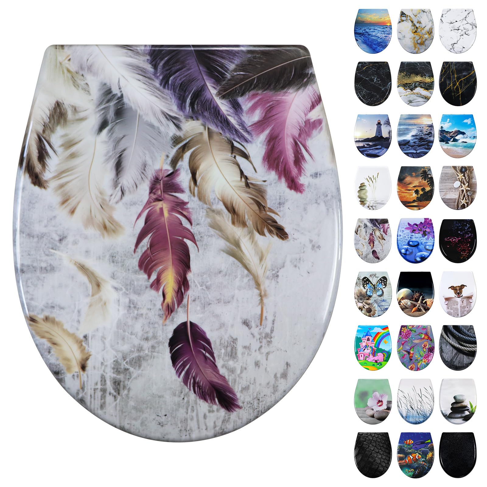 Fanmitrk Duroplast Toilet Seat Soft Close -Quick Release Toilet Lid with Top Fixing,Various Patterns to Choose from (UF819-60) — image 1
