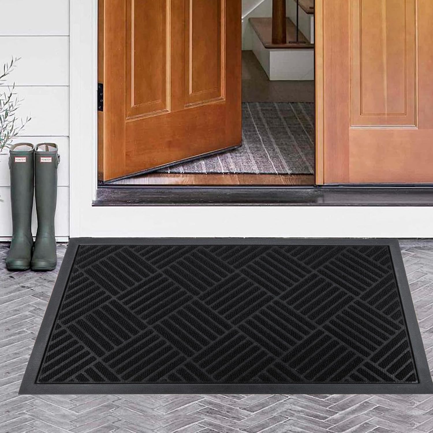 Outdoor Front Door Mat, 3'x5' Large Entrance Mat, All-Weather Heavy Duty Non-Slip Rubber Bottom Mat, Washable Commercial Welcome Mat, Dirt Trapper Mat, Dark Grey Dark Grey 59"x36"