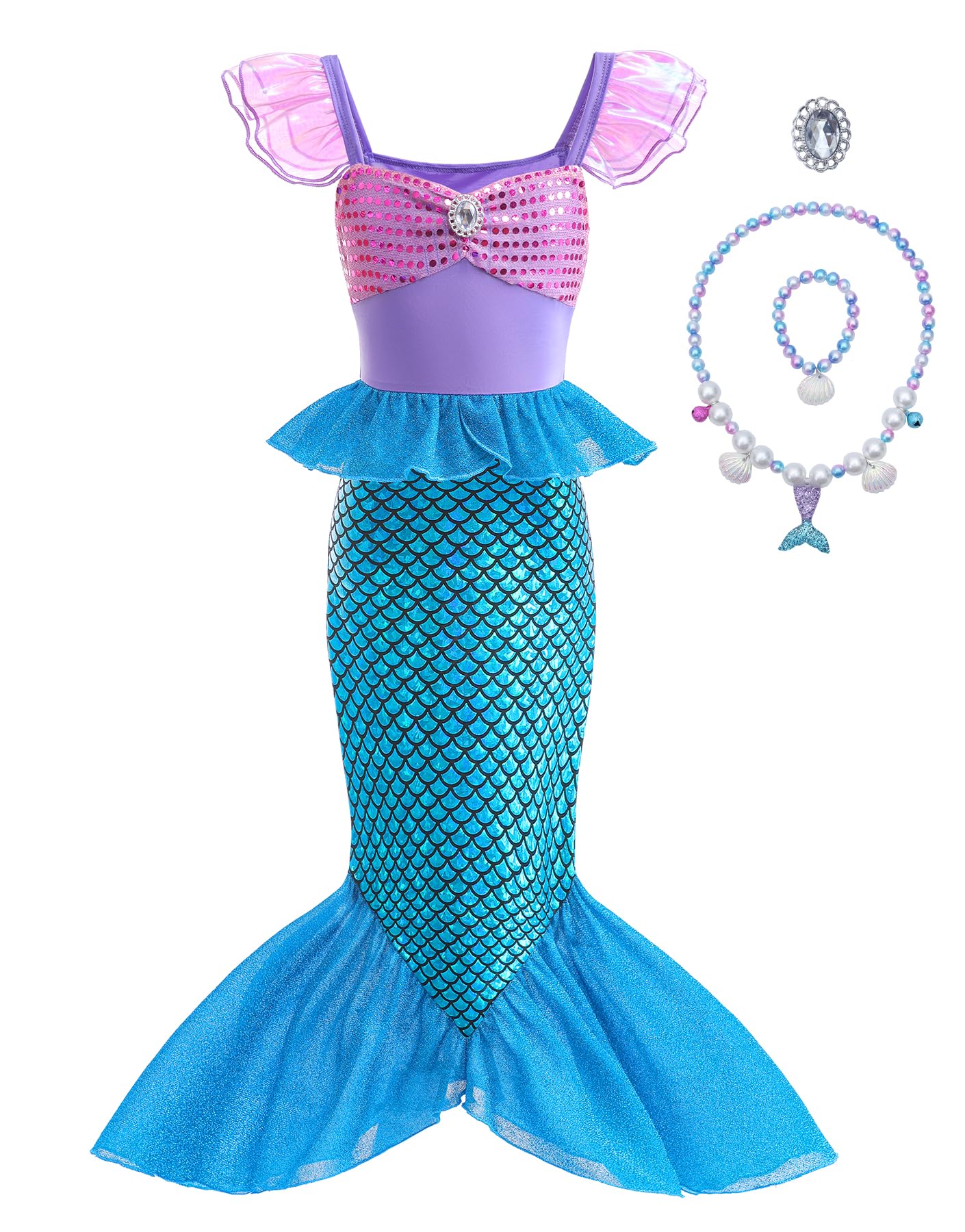 Vestito Principessa Costume Da Sirena Blu Per Bambina • Royaume Des Sirènes  Costume Sirena Bambina, image size:1410x1800