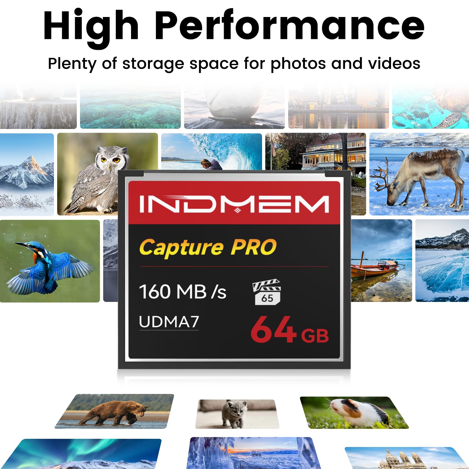 Scheda di memoria CF da 64 GB, ad alta velocità, progettata per fotografi e videografi, supporta riprese continue ad alta velocità o registrazione video 4K
