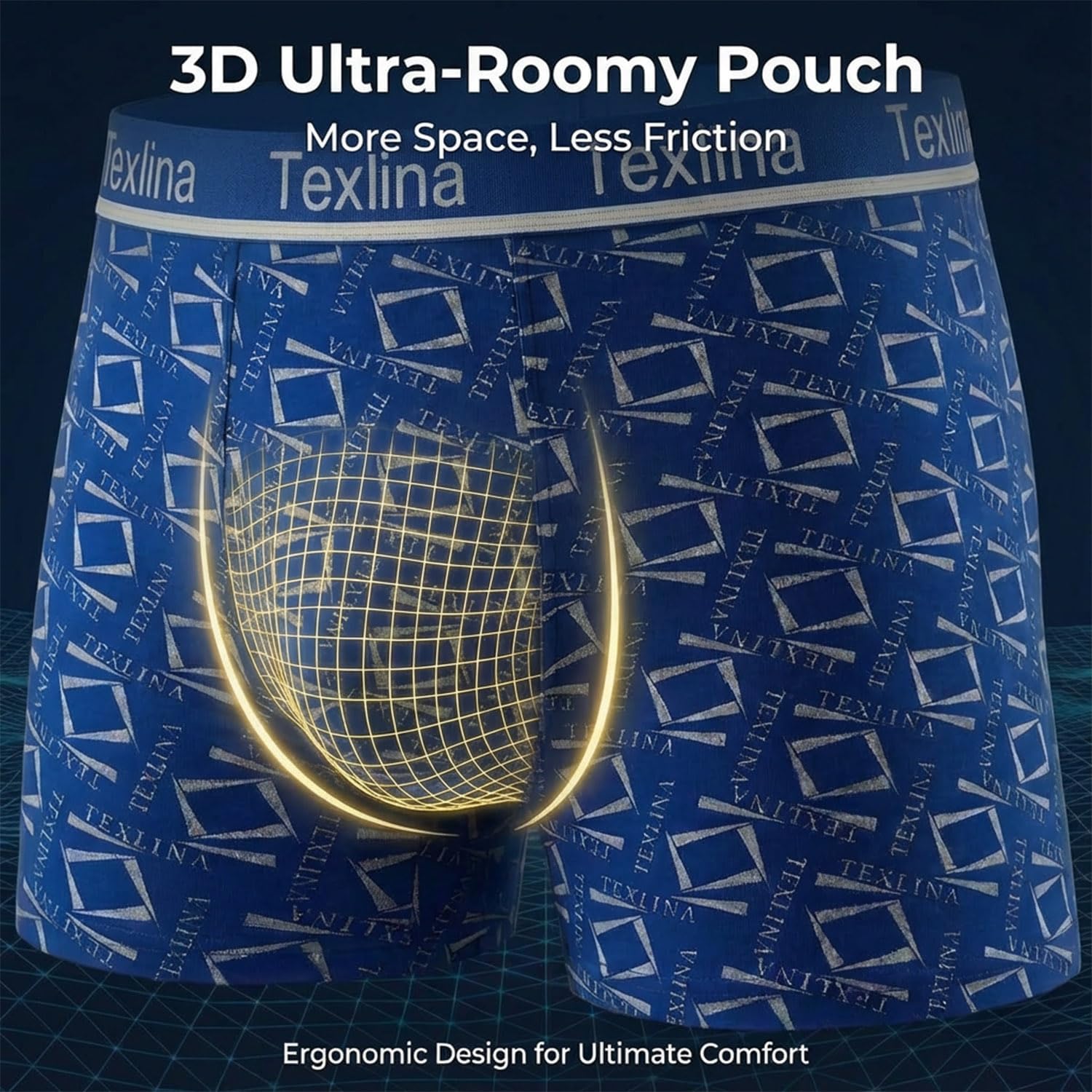 Men's Boxer Briefs with 3D Ultra-Roomy Pouch, Breathable Moisture Wicking, Patterned Design, 6 Pack(S-4XL) - Image 2