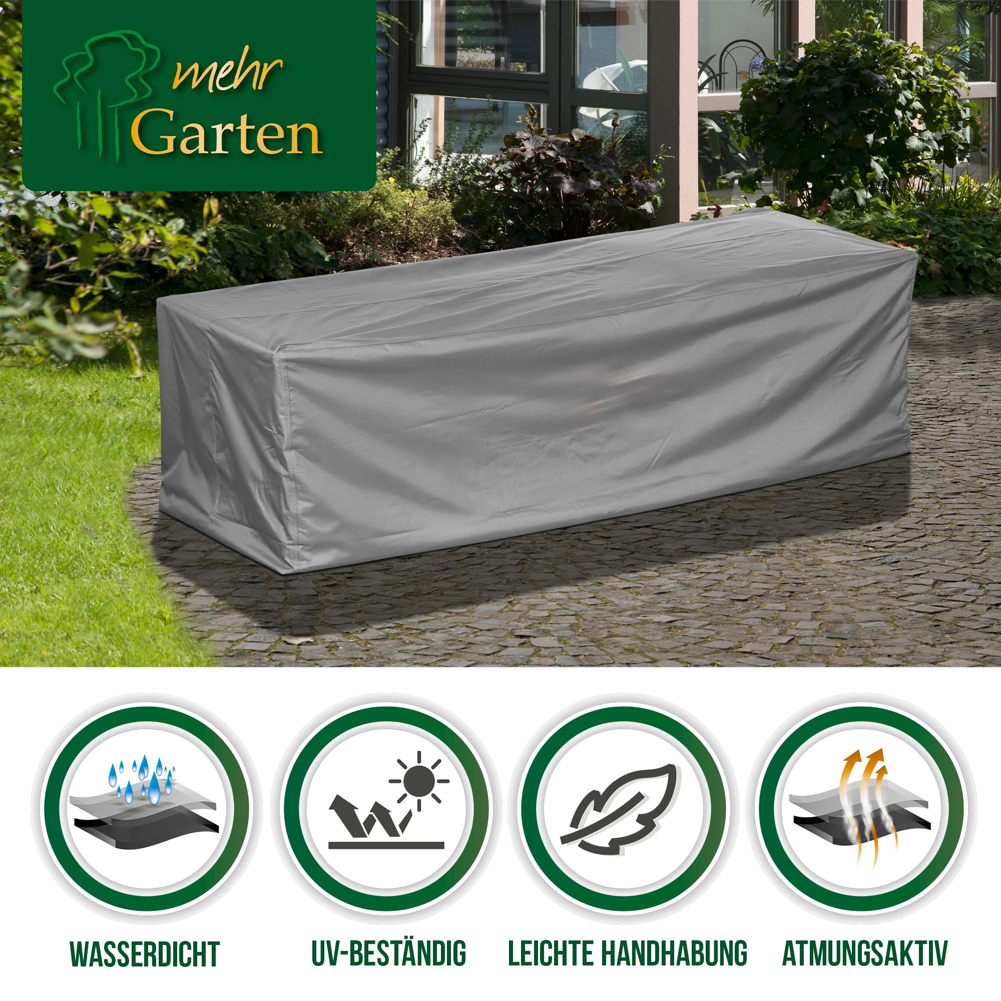 Premium Protect Loungesofa Abdeckung 3 Sitzer, 220x90x80 cm | wasserdicht, UV-beständig und atmungsaktiv – 2-lagiges Polyestergewebe, Schutzhülle für Gartenmöbel mit Kordelzug