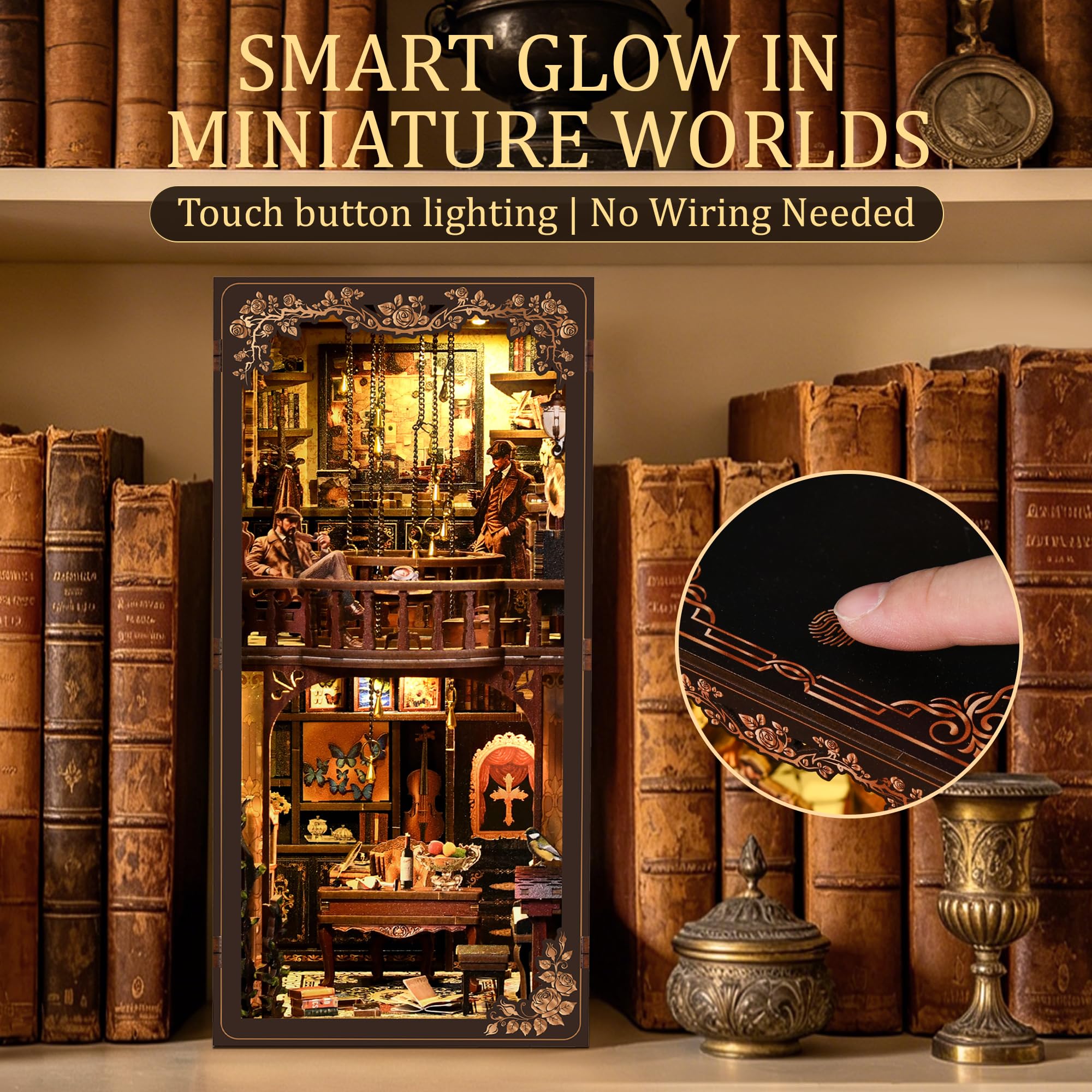 Book Nook Kits for Adults, CRIOLPO DIY Miniature House 3D Wooden Puzzle with Sensor LED Light - Image 2