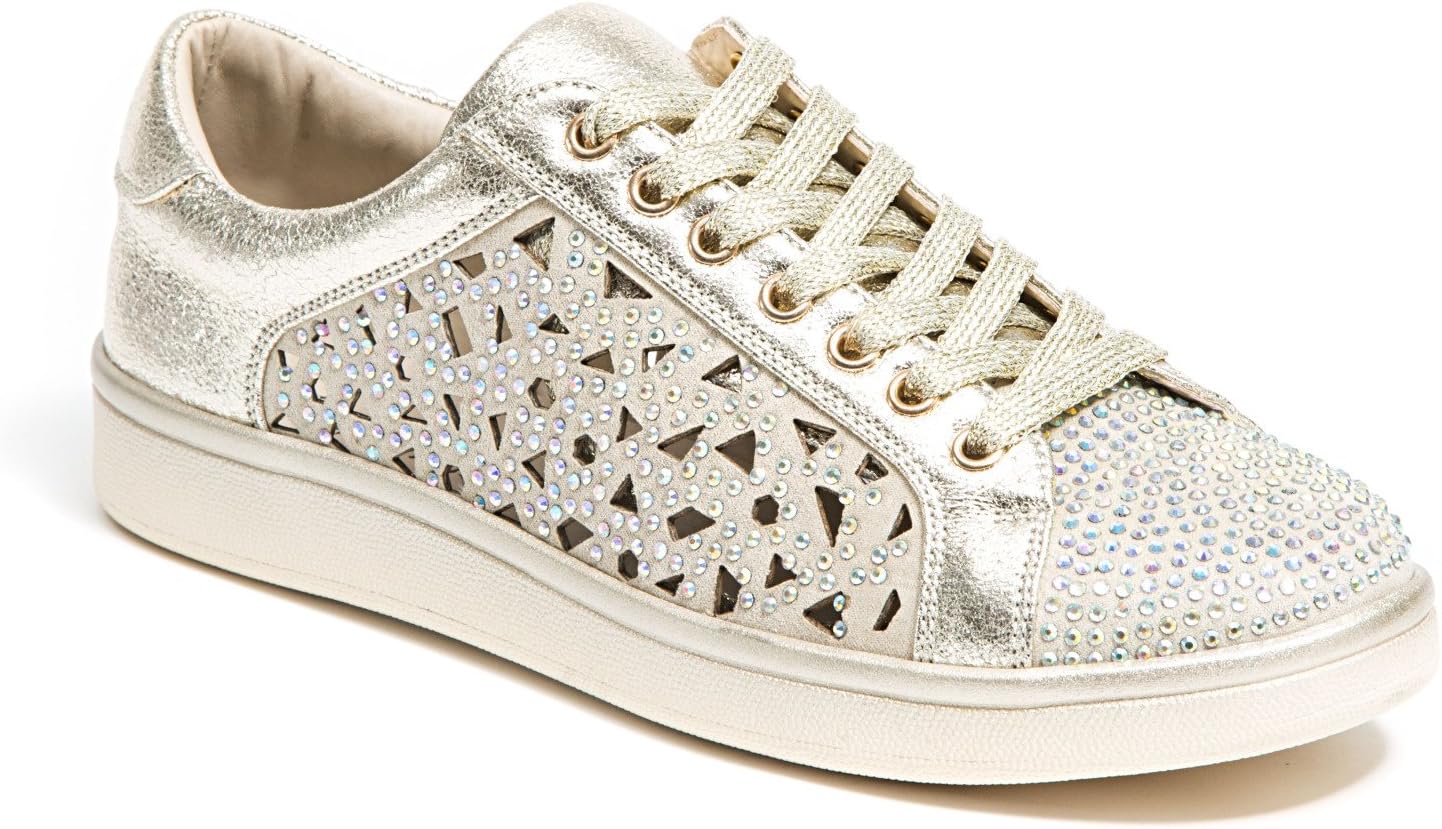 Lady CoutureLaser Cut Sneakers with Rhinestone Women's Shoes, Paris Gold 40
