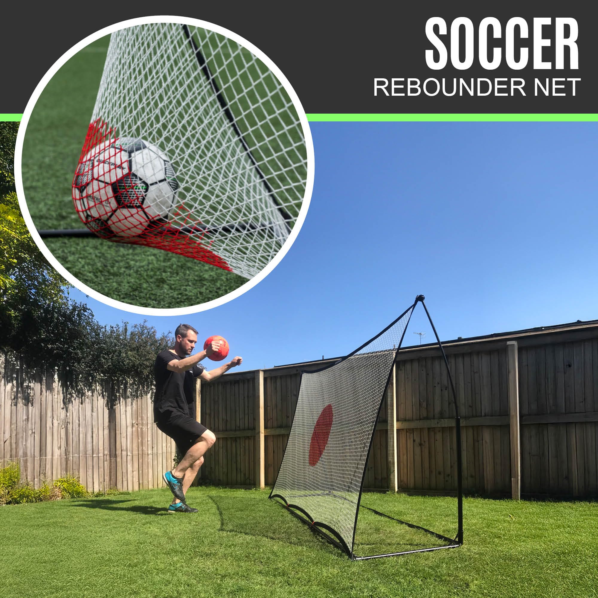 Filet Rebond Football Rebounder Football SPORTIKEL24 100x100cm - Mur De Rebond Portable Pour Entraînement Tir Filet Foot