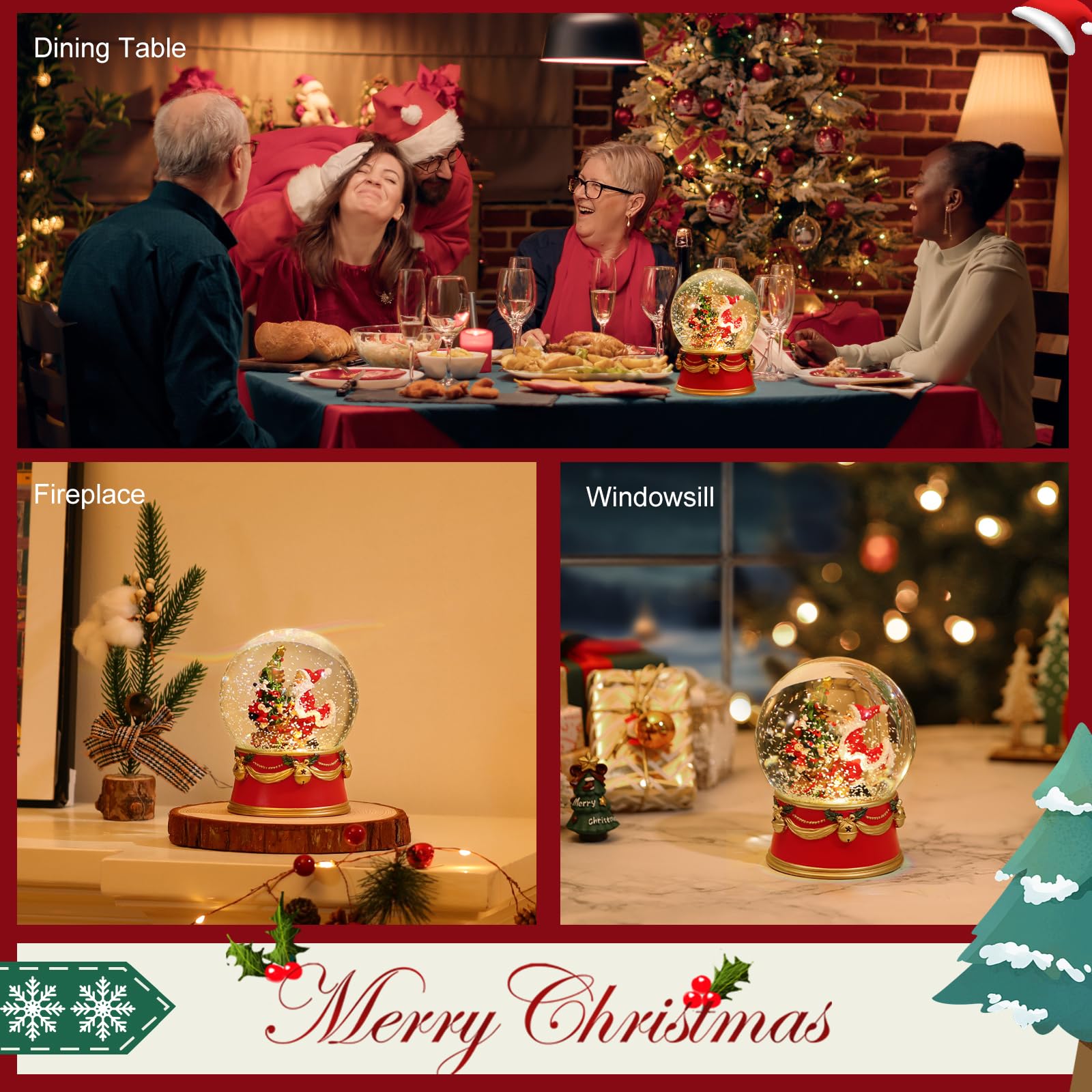 Lewondr Weihnachts-Schneekugel, Weihnachtsmann Beleuchtete Schneekugel mit Schneeflocke, Batteriebetriebene Weihnachts-Wasserkugel, Schneelaterne Weihnachtsdekoration für Haus Schlafzimmer, Rot