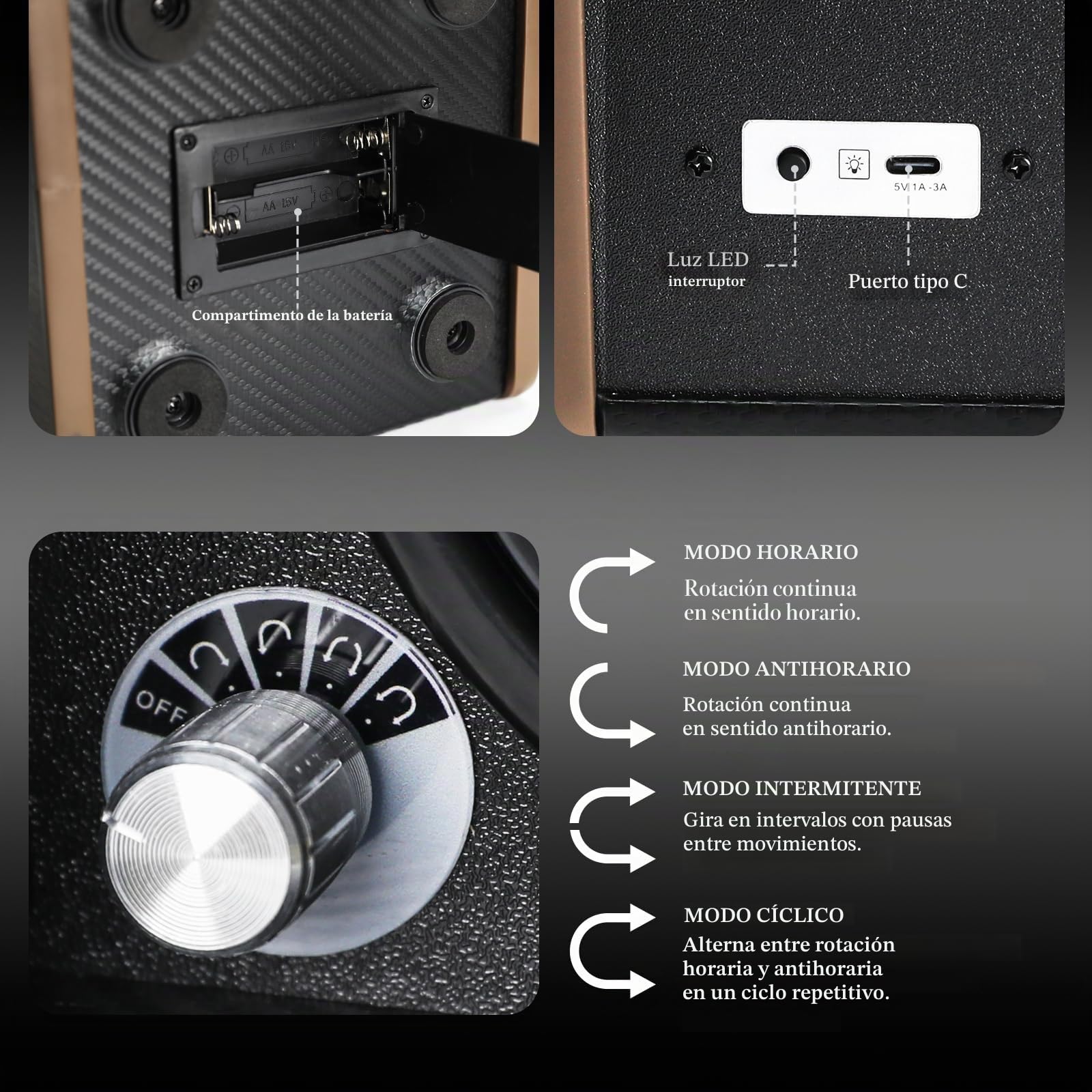 Enrollador Automático para Relojes, Enrollador Individual con 4 Modos de Rotación/Luz LED Azul/Tecnología Smart Stop/Almohadilla de Espuma/Motor Silencioso/Vitrina de Madera para Relojes Automáticos