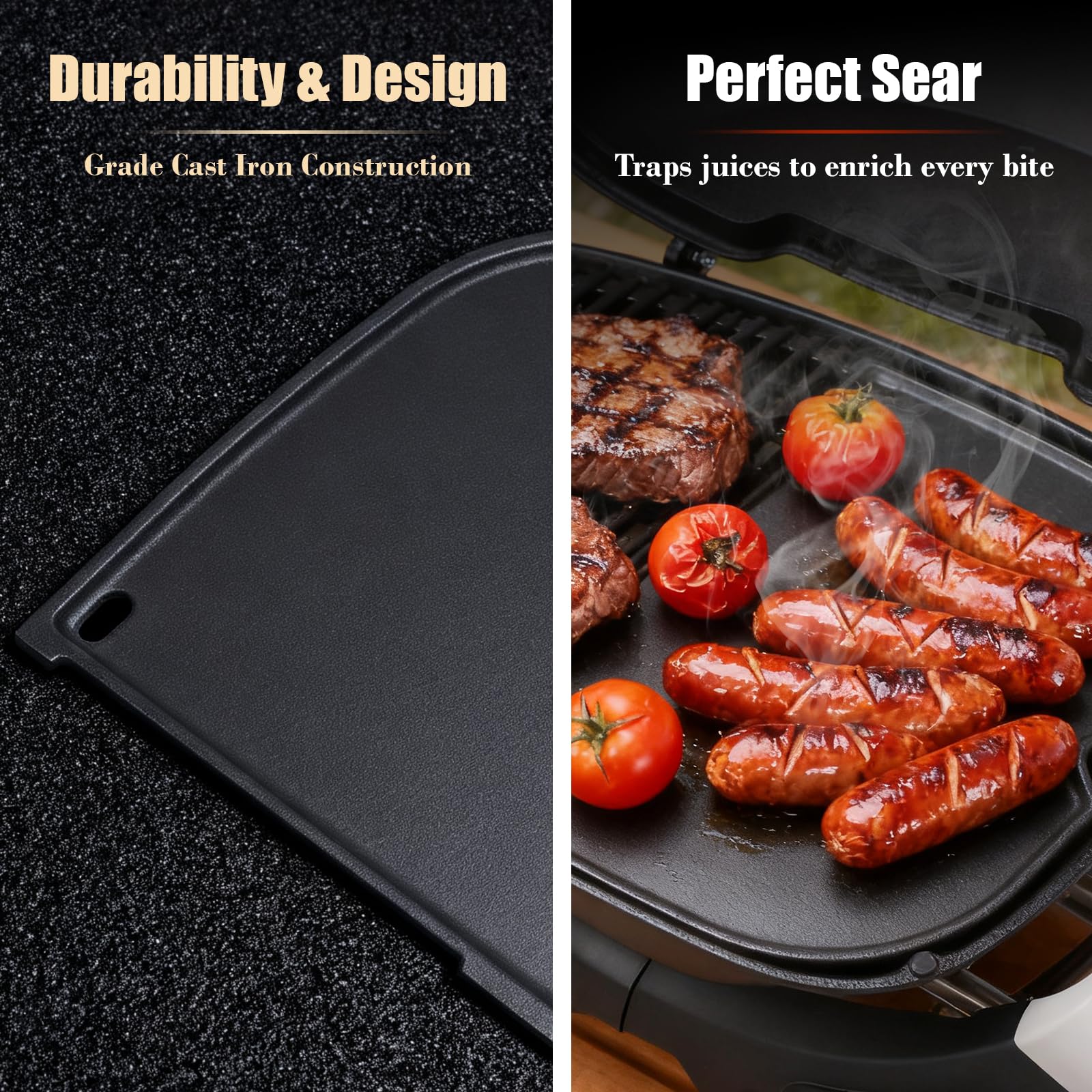 Denmay Gusseisen Grillplatte für Weber Q2000N+, Q2200N+, Q2600N+, Q2800N+ Gasgrill, Gusseisen Grillpfanne Ersatzteile, 40,8 x 28,4cm Griddle Plancha zubehör