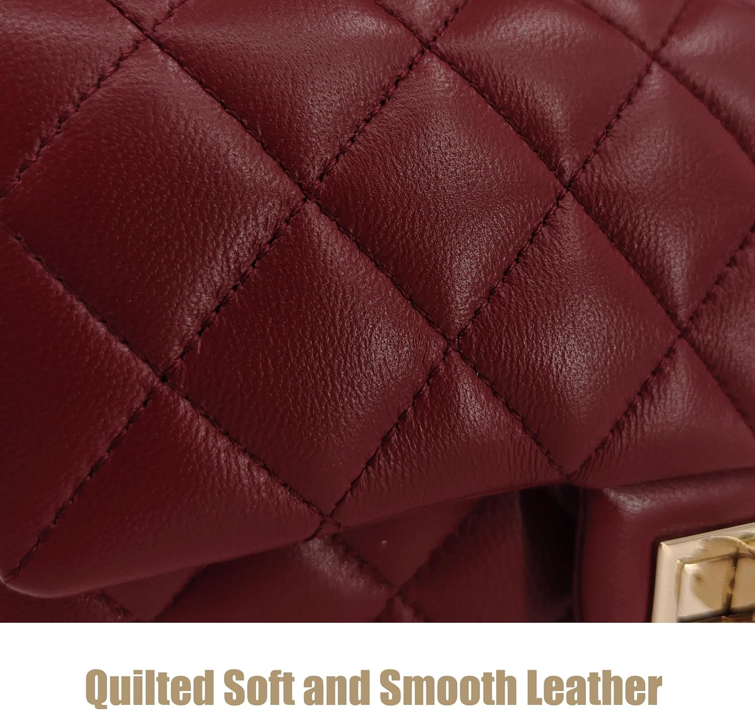 Small Quilted Crossbody Bag for Women, Genuine Leather Mini Shoulder Flap Purse with Gold Chain Strap & Top Handle