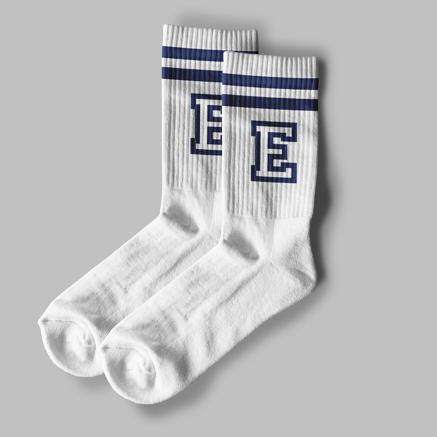 Striped Initial Socks with the Letter in Navy Blue, Socks for Adult, Teens, Men&Women Socks, Gifts for Friends, Family, etc. - Image 3