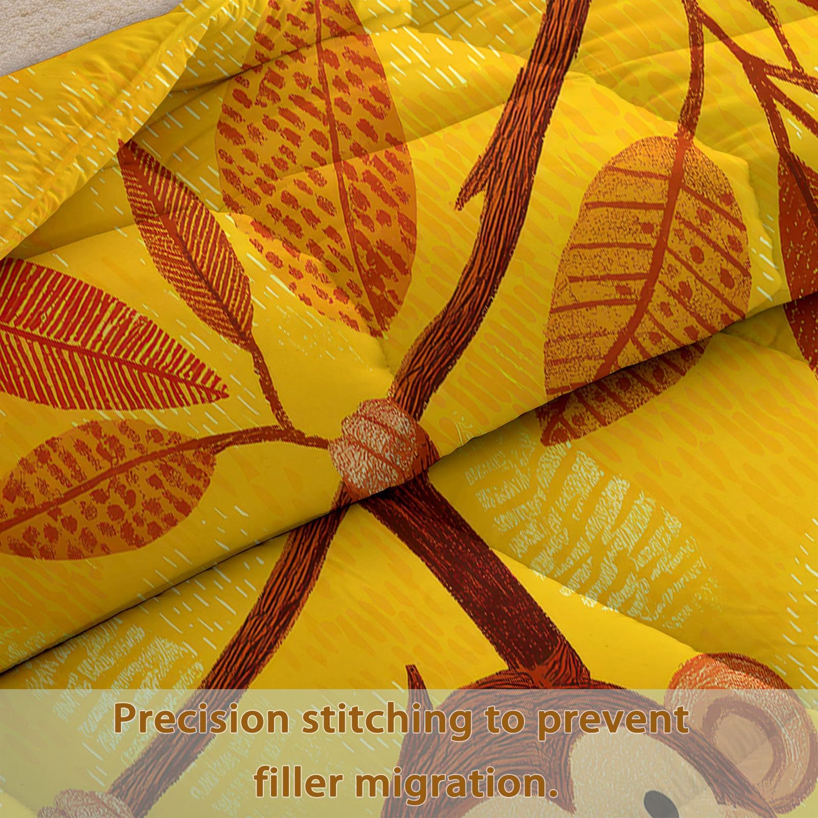 Bettdecke ohne Bezug 135 x 200 cm für Jungen Mädchen Kinder Babygeschenk, Waschbare Süß Natur Tiere Affe Ganzjahresdecke Steppdecke - Gelb Schlafdecke Sommerdecke Bedruckt für alle 4 Jahreszeiten