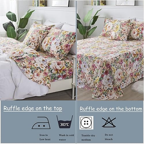 Miniatura 2 de FADFAY Juego de sábanas vintage con diseño floral, tamaño matrimonial, 4 piezas, 100% algodón, suave, estilo francés, estilo rural, jardín, flores,