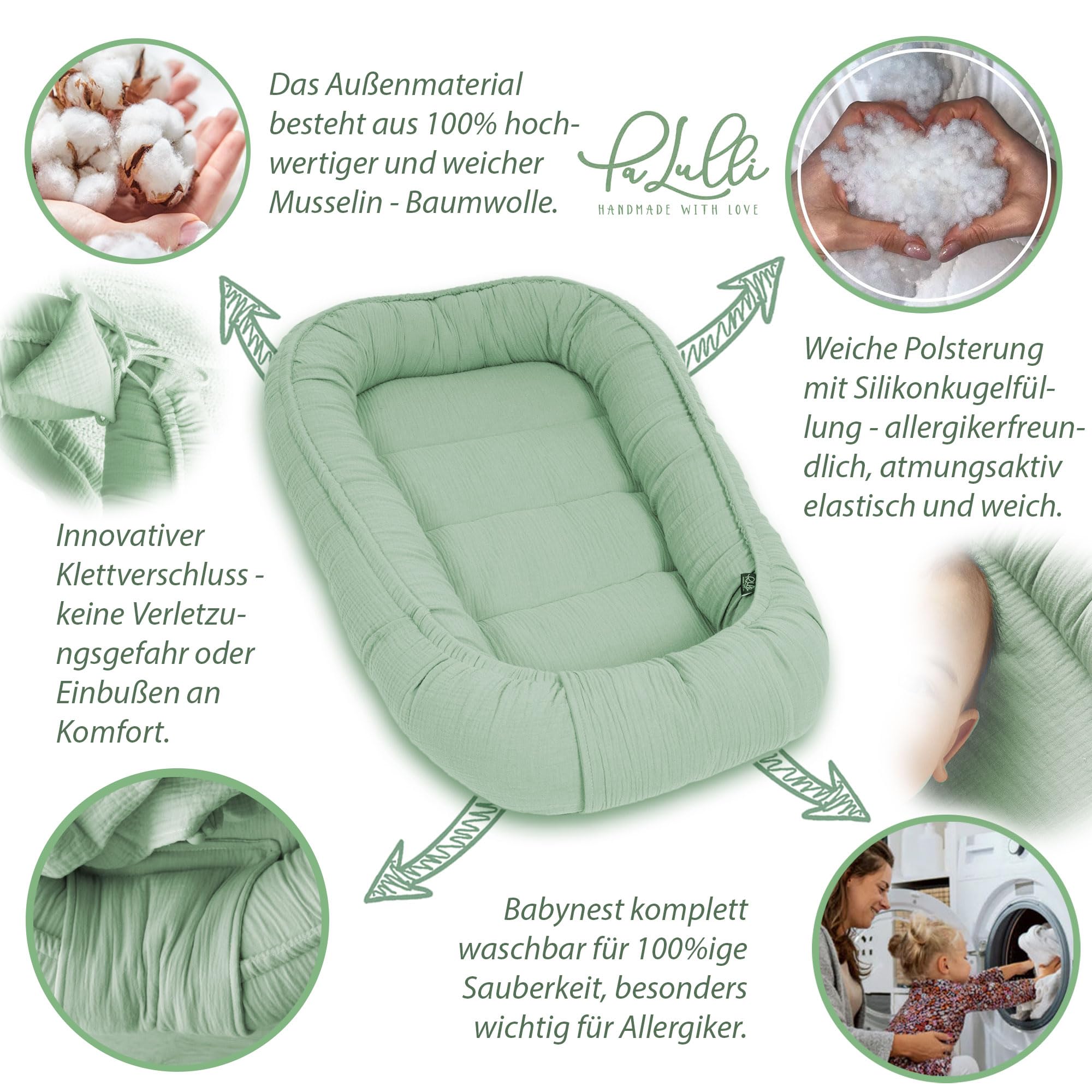 PALULLI® Zestaw 2 w 1, gniazdo i koc, 100% muślin, ochraniacz dla dzieci, ochraniacz dla niemowląt, ochraniacz na drzwi