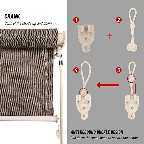 Miniatura 2 de HENG FENG Persiana enrollable sin cordón para exteriores, 4 pies de ancho x 6 pies de alto, persianas enrollables para patio, porche, glorieta,