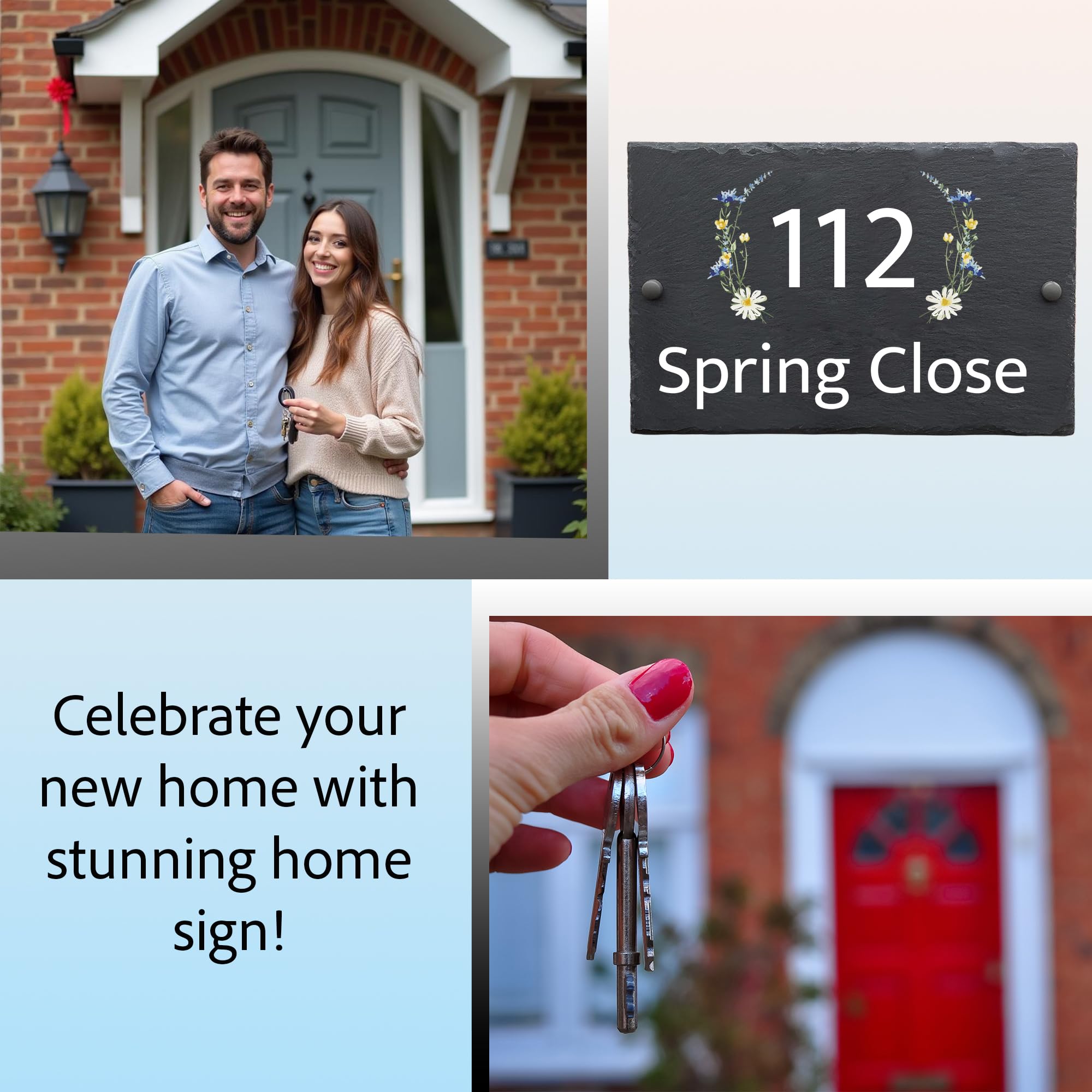 Rustic Slate House Sign, Custom Door Number Wall Plaque with Natural Farmhouse Floral Design, Includes Screws & Fixings - Image 3