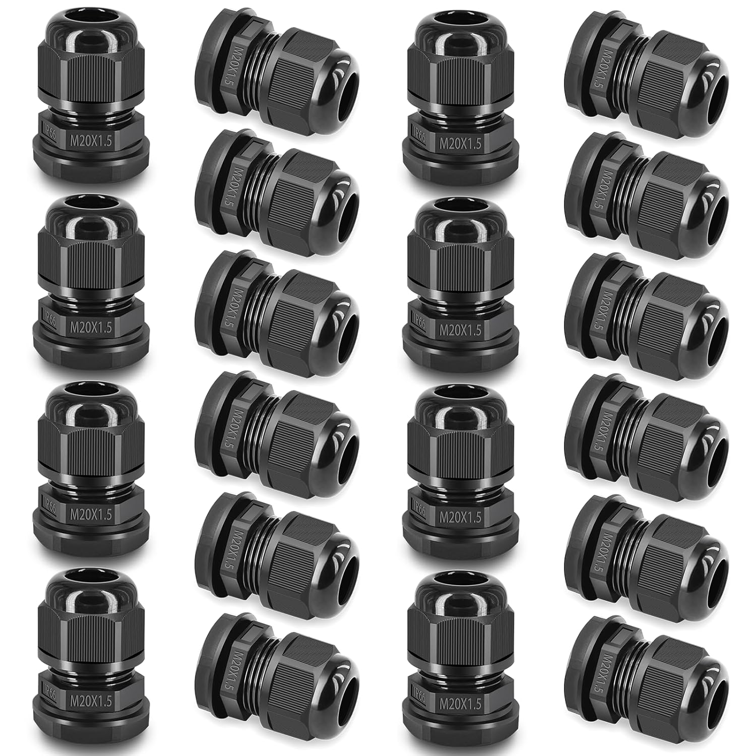 NineLeaf 20 Piece Waterproof Cable Glands Joints Adjustable 6-12mm Cable Connectors,M20x1.5 White Compression Cable Glands Joints 20mm Diameter Titting Hole Glands, IP66 for Outdoor Use