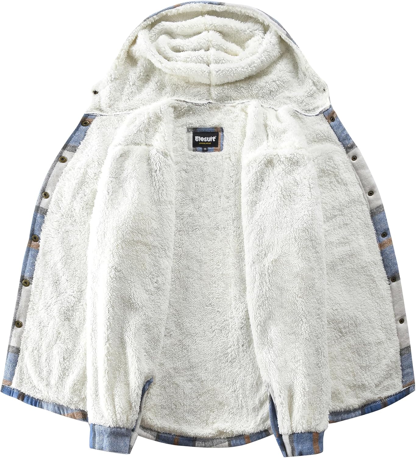 Elesuit Women's Fleece Flannel Jacket Plaid Sherpa Lined Jacket Long Sleeve Button Down Hooded Jackets for Women - Image 4