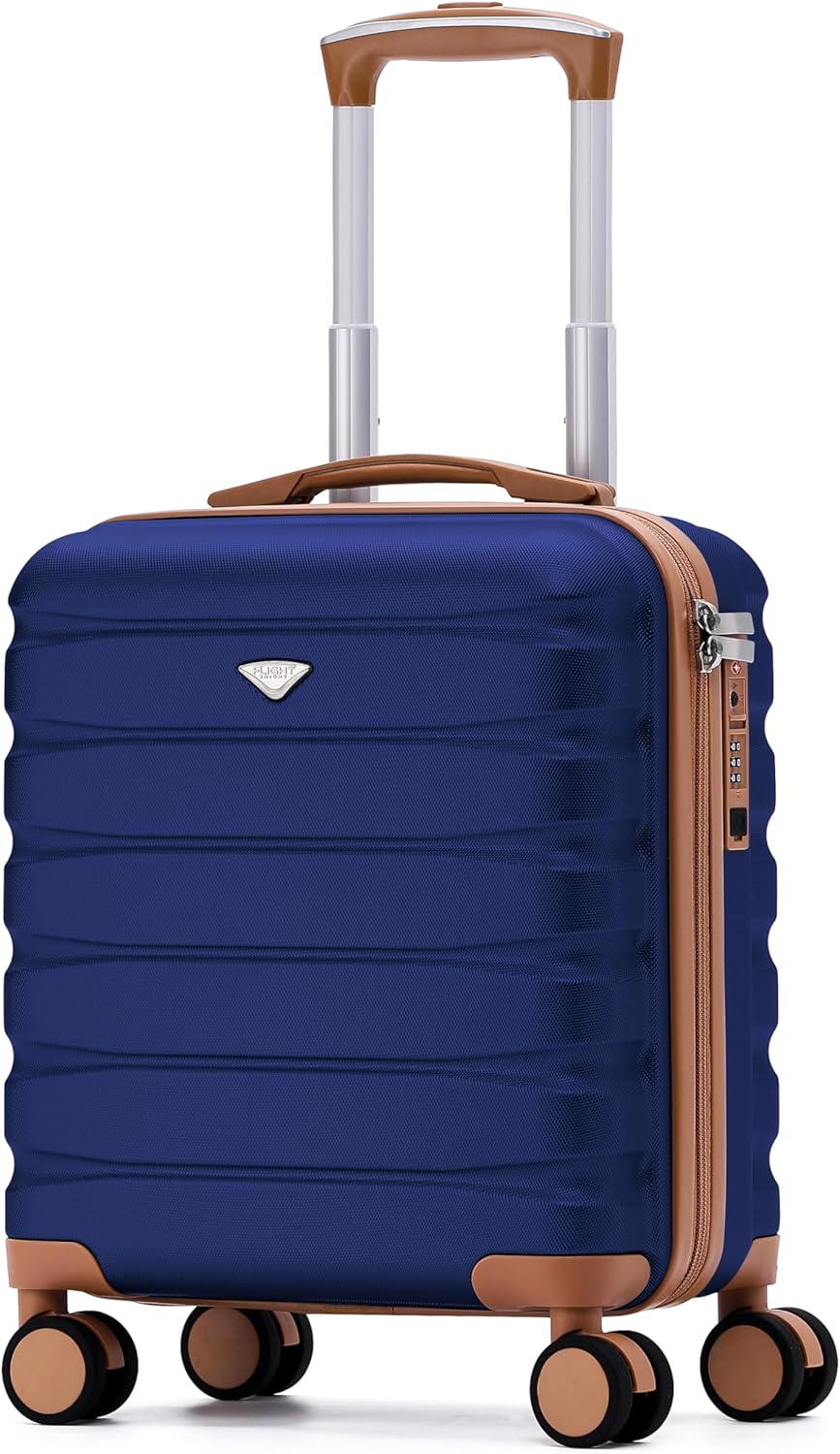 Carry On Suitcase 18x14x8 Hardside Built In TSA Lock & USB Port Lightweight Luggage Silent Double Spinner Wheels Maximum Underseat Carry-On Bag For American & United Approved Airlines 18x14x8" Navy/Tan