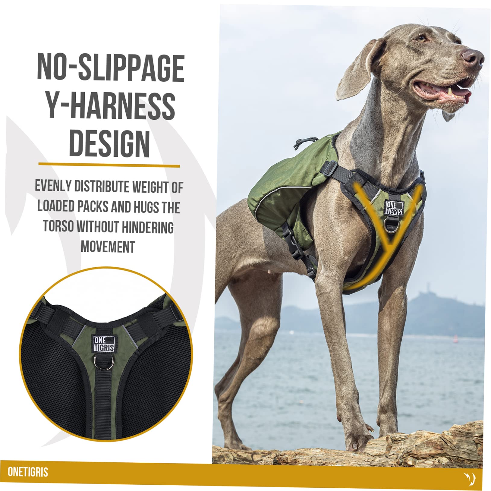 OneTigris CAMELUS Mochila de perro rasgado, camping, senderismo, para perros de tamaño M/L (M, Ranger verde)
