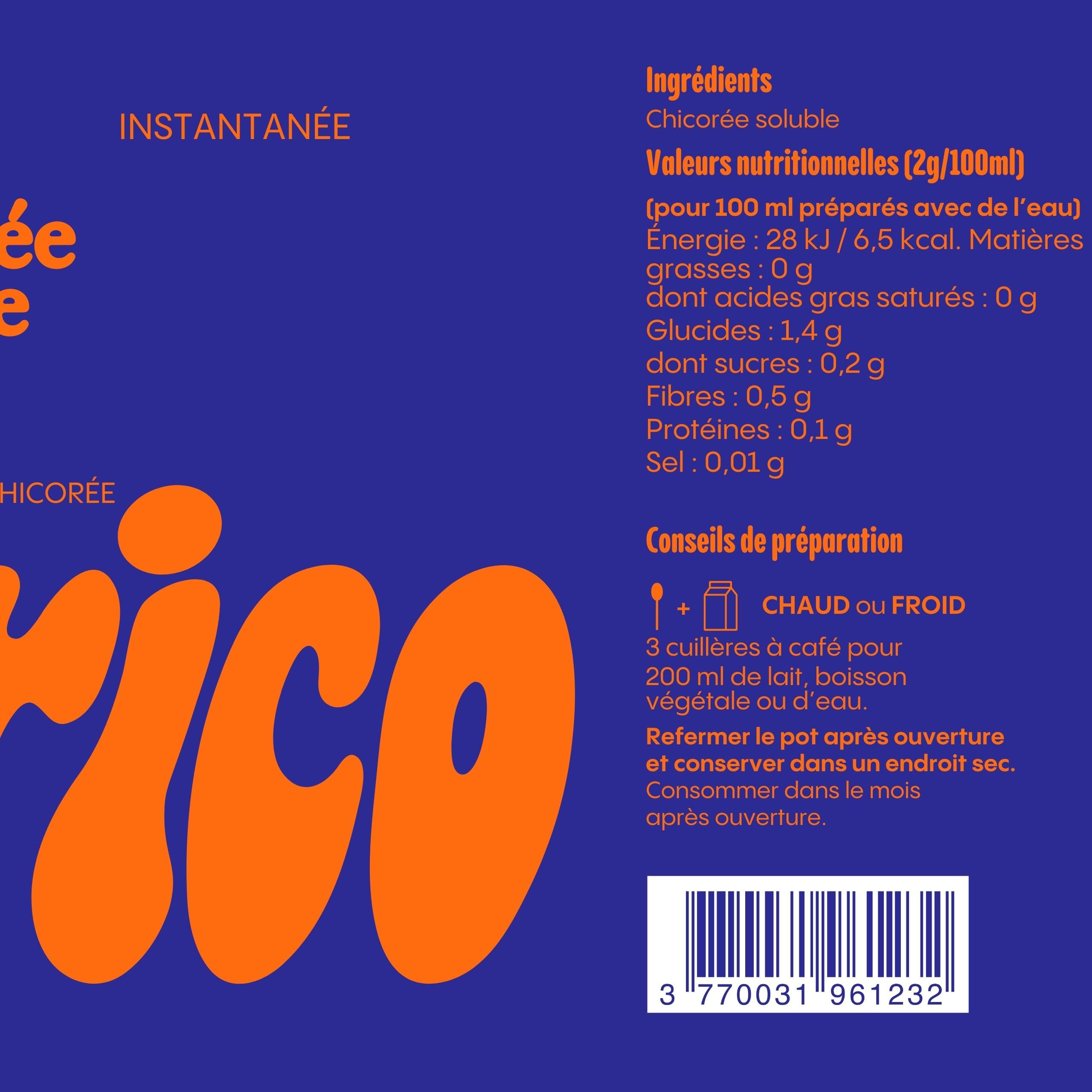 CHERICO Chicorée soluble – Pack de 6 x 100g - Chicorée sans caféine nature - Riche en fibres - Origine végétale - Notes toastées et noisette