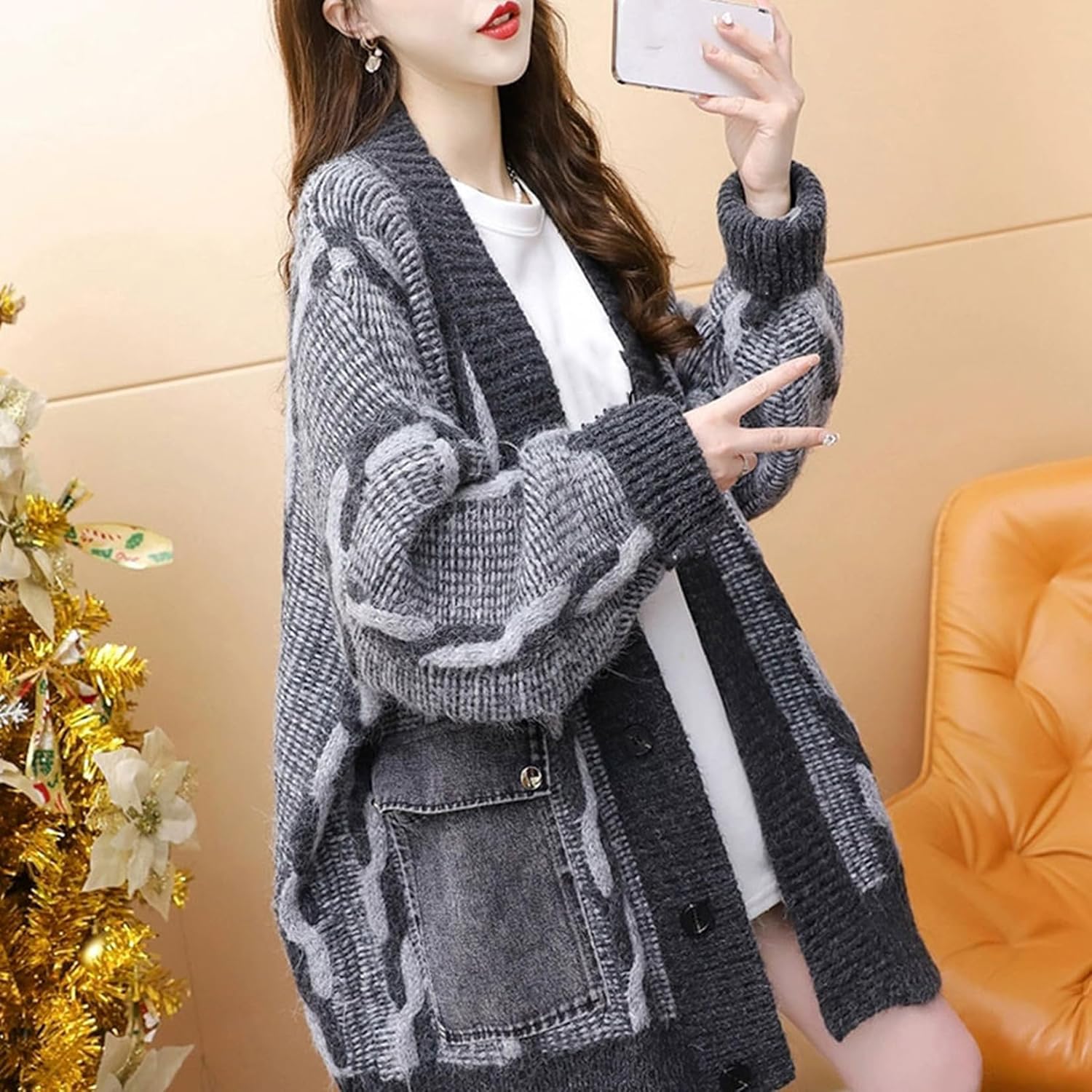 フレイ アイディー] シルクブレンドミニケーブルカーディガン