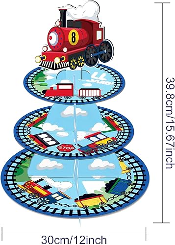 Miniatura 2 de CC HOME Soporte para cupcakes de tren de 3 niveles, suministros de fiesta de tren pequeño, soporte para pasteles para decoración de fiesta de