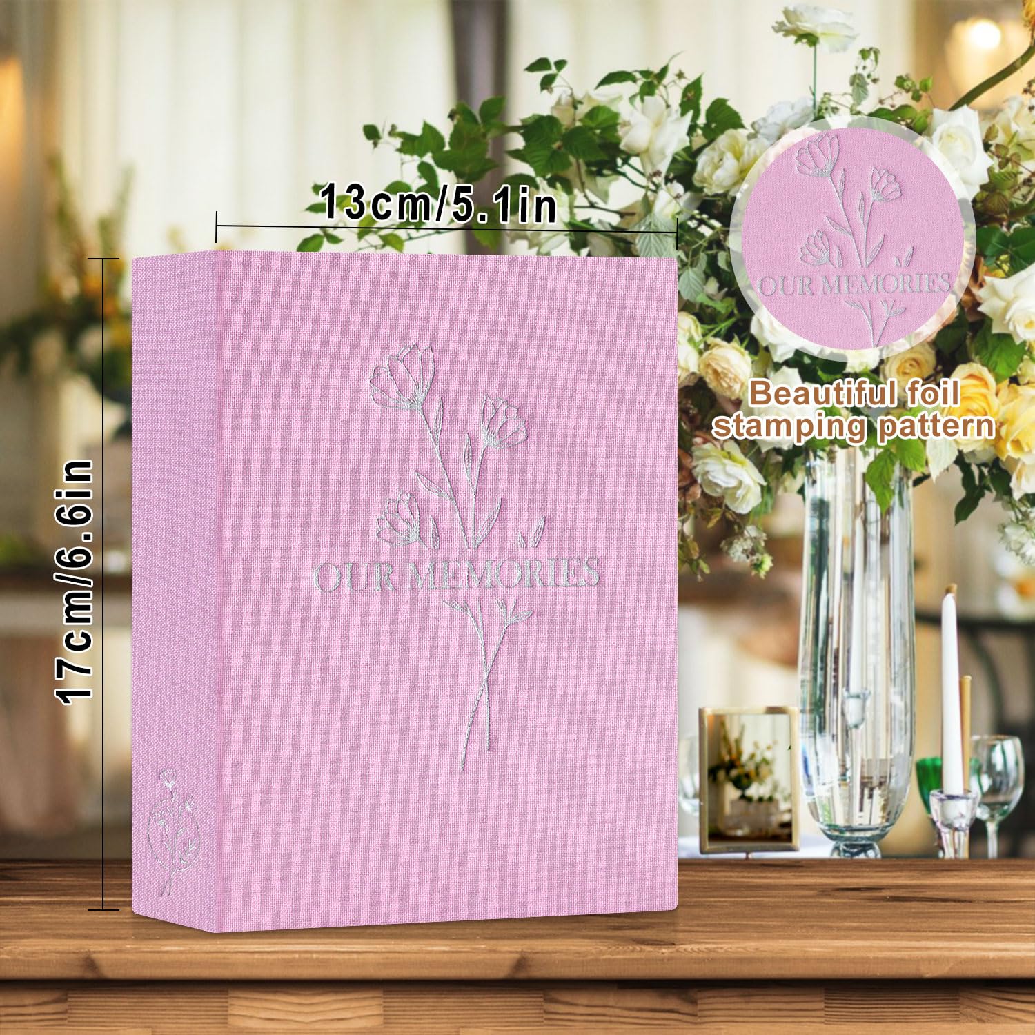 Lanpn Lino Album Fotografico 10x15 50 Tasche 2 Confezioni, Our Memories Piccolo Mini Biancheria Album Foto Portafoto Verticale Tascabile Tasca (Rosa)