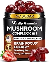 Mushroom Supplement - USA Made 10 in 1 Mushroom Gummies - Mushroom Complex with Lions Mane, Cordyceps, Turkey Tail, Reishi, Shiitake for Cognitive & Immune Support - 60 Count