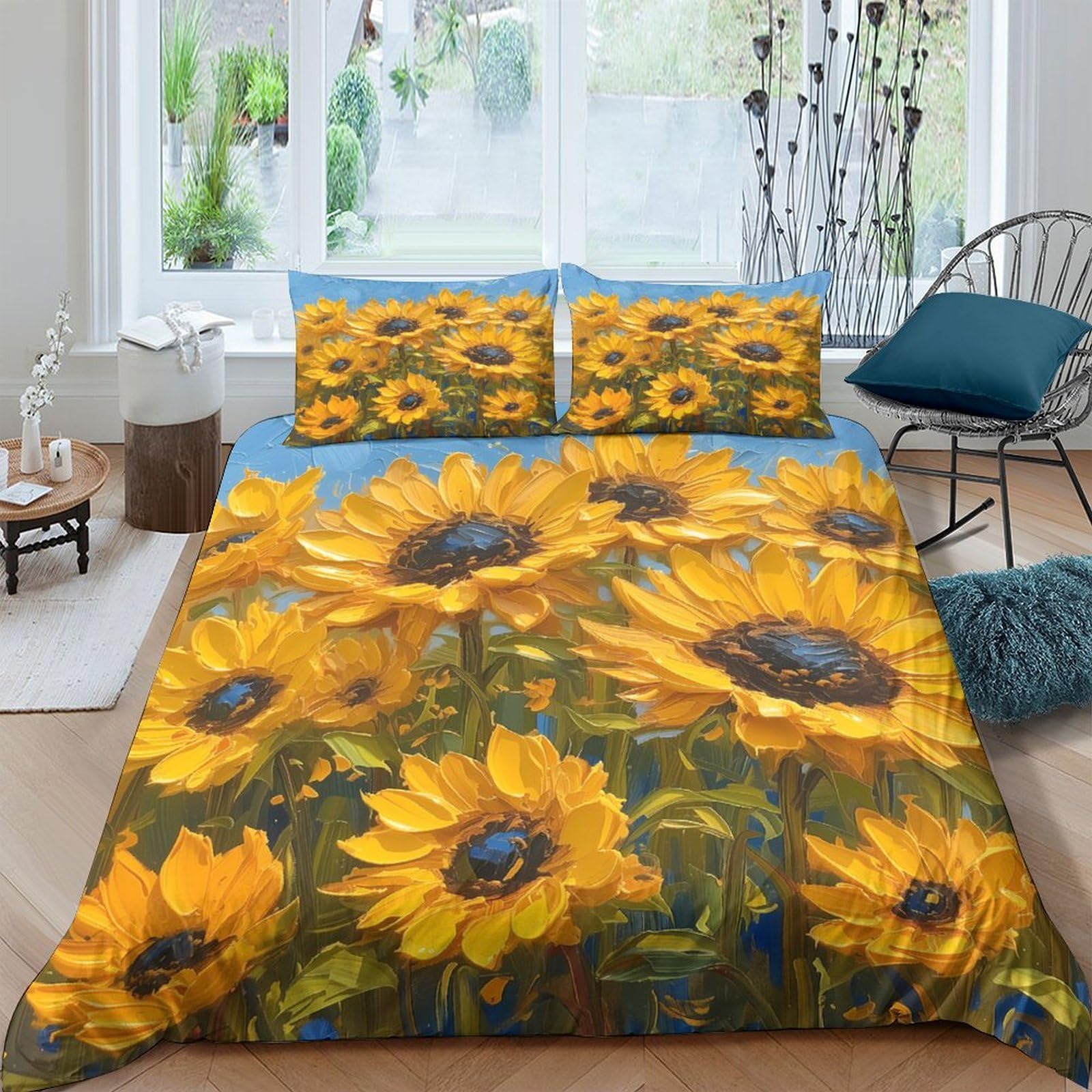 Ctjqhvkz Style-5 3D Printed Sunflower Fitted Sheet Microfiber Yellow Floral Mattress Cover For Bedroom Guest Room Decor Easy Care Single（135X200cm）
