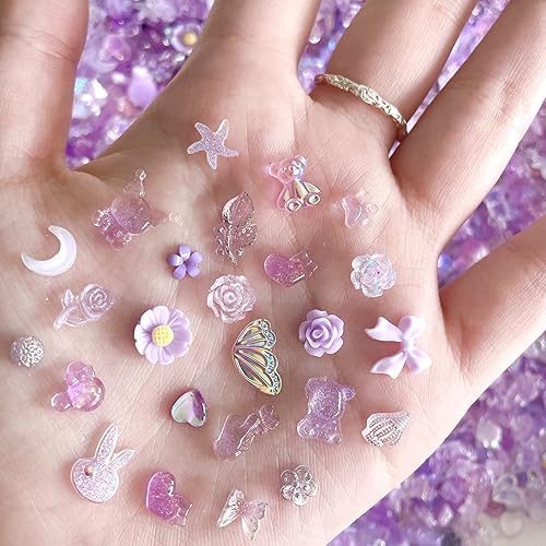 Miniatura 7 de 110 lazos 3D para uñas, dijes de flores para uñas, lazos kawaii, lazos acrílicos, decoración de uñas, suministros de accesorios de uñas (morado)