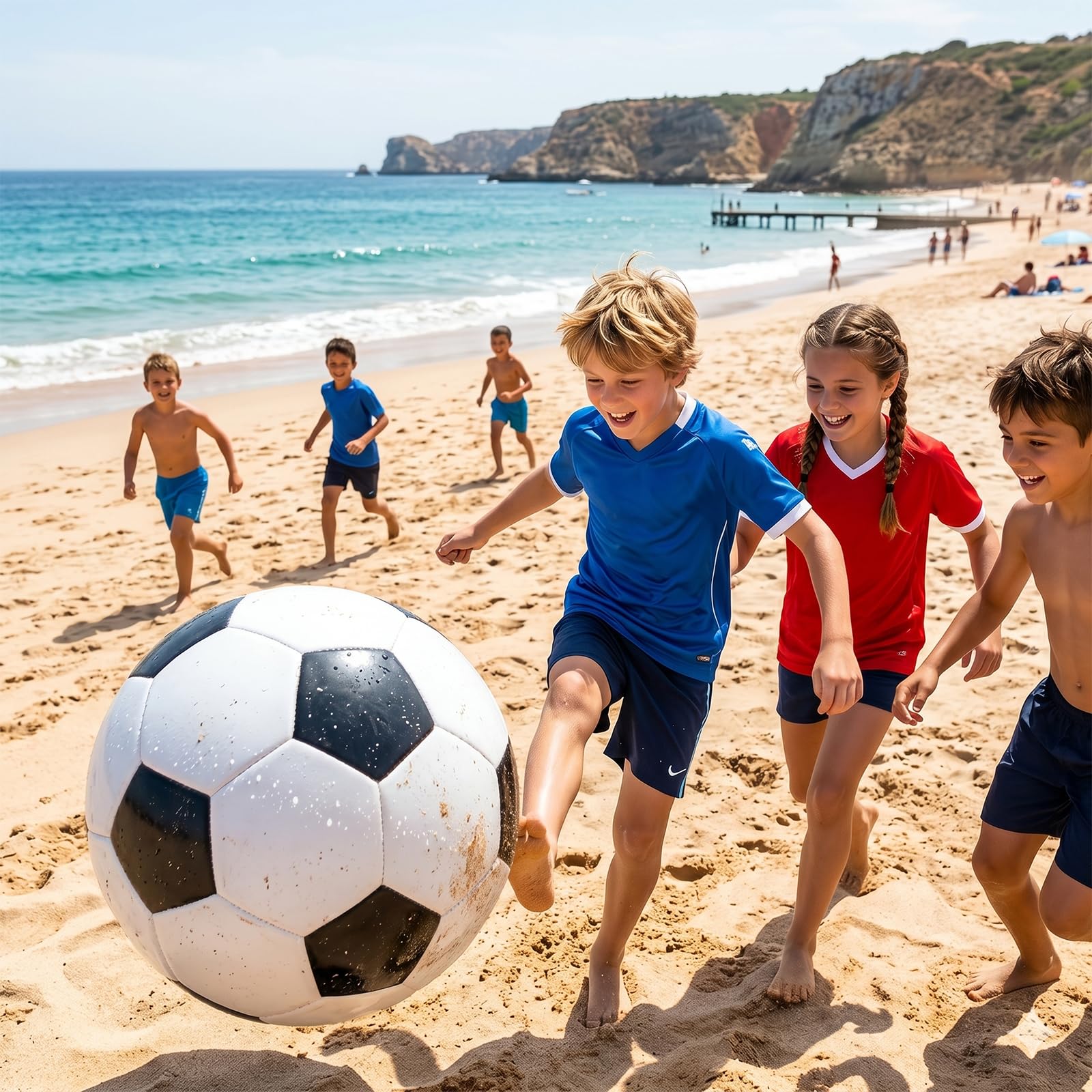 LOMUG XXL Fußball Ø 80cm Groß, Aufblasbarer Spielball mit mega Sprungkraft, Riesenball Softball Fußball Aufblasbare Fußballbälle xxl ball für Indoor&Outdoor,Fussball Geschenk für Kinder Jungen Mädchen