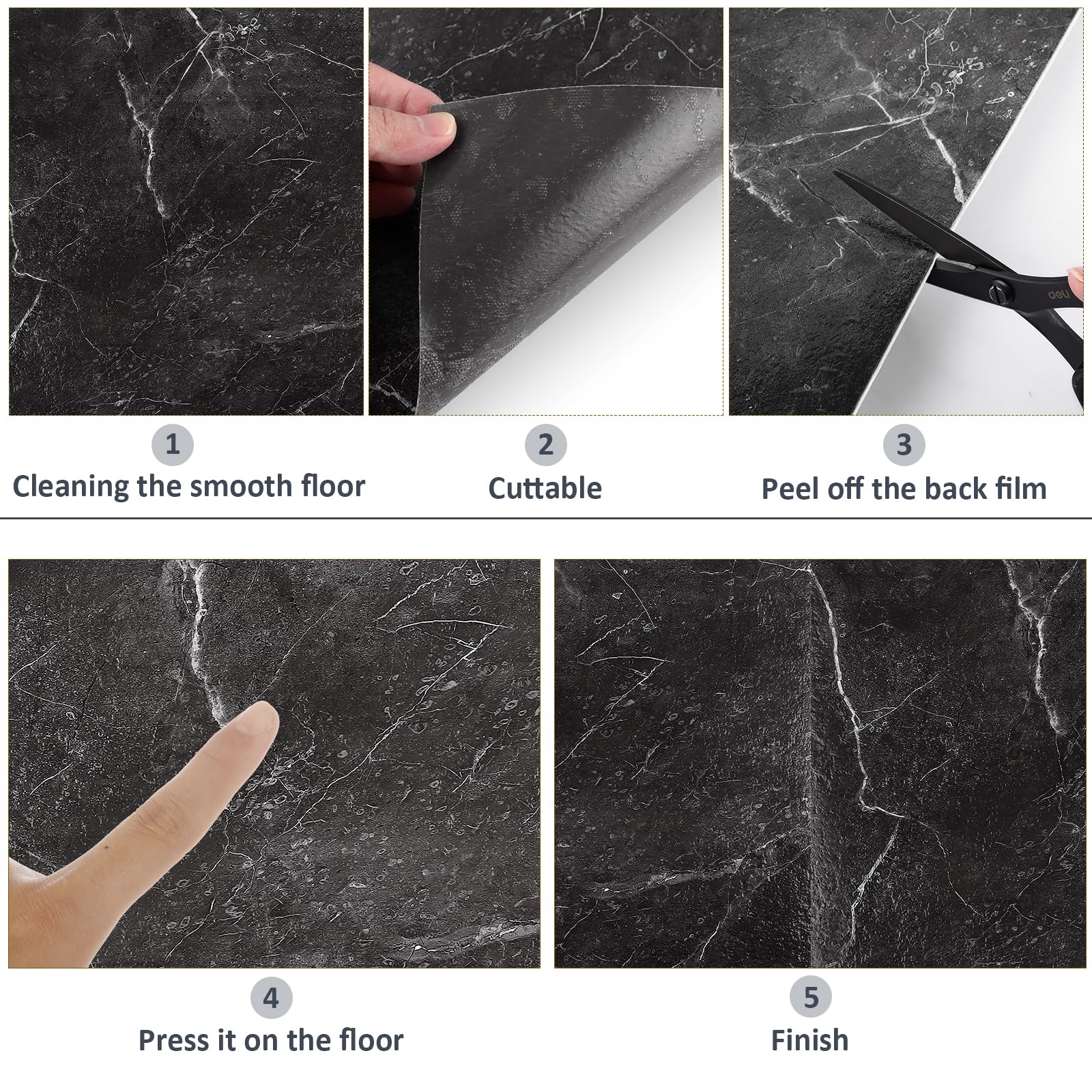 CYEER 40 Stück Vinylboden Selbstklebend (3,6m²) – 30x30cm PVC Bodenfliesen in Marmor-Optik Schwarz – Wasserfester Bodenbelag für Küche, Bad & Wohnzimmer – DIY Klebefliesen für schnelle Renovierung