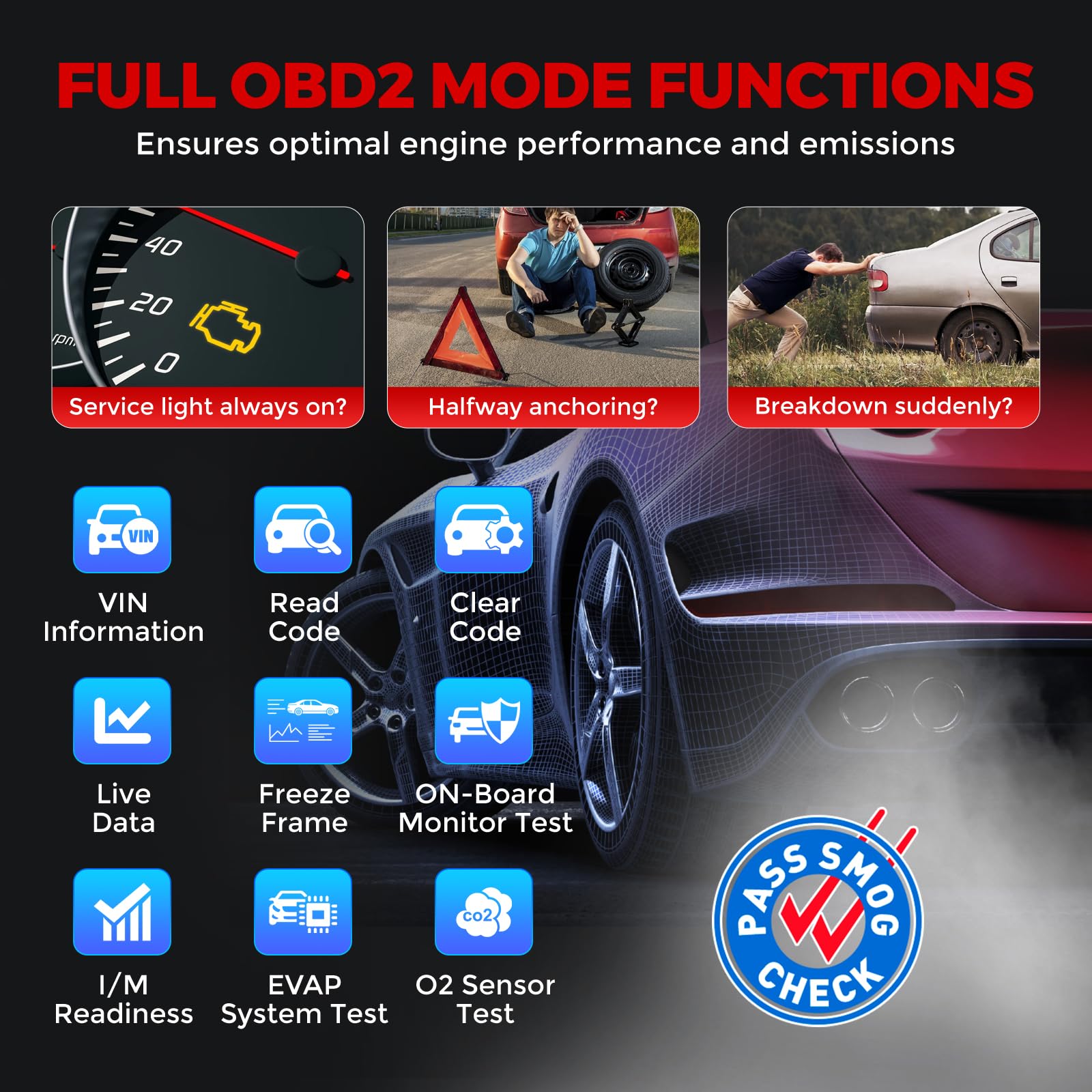 LAUNCH CRP123i V2.0 Elite OBD2 Auto Diagnostica, Strumento di Diagnostica Auto con 4 Sistemi (Motore/ABS/Airbag/Trasmissione), 7+ Servizi(Acceleratore/Olio/SAS/FAP/Impianto Frenante/BMS)