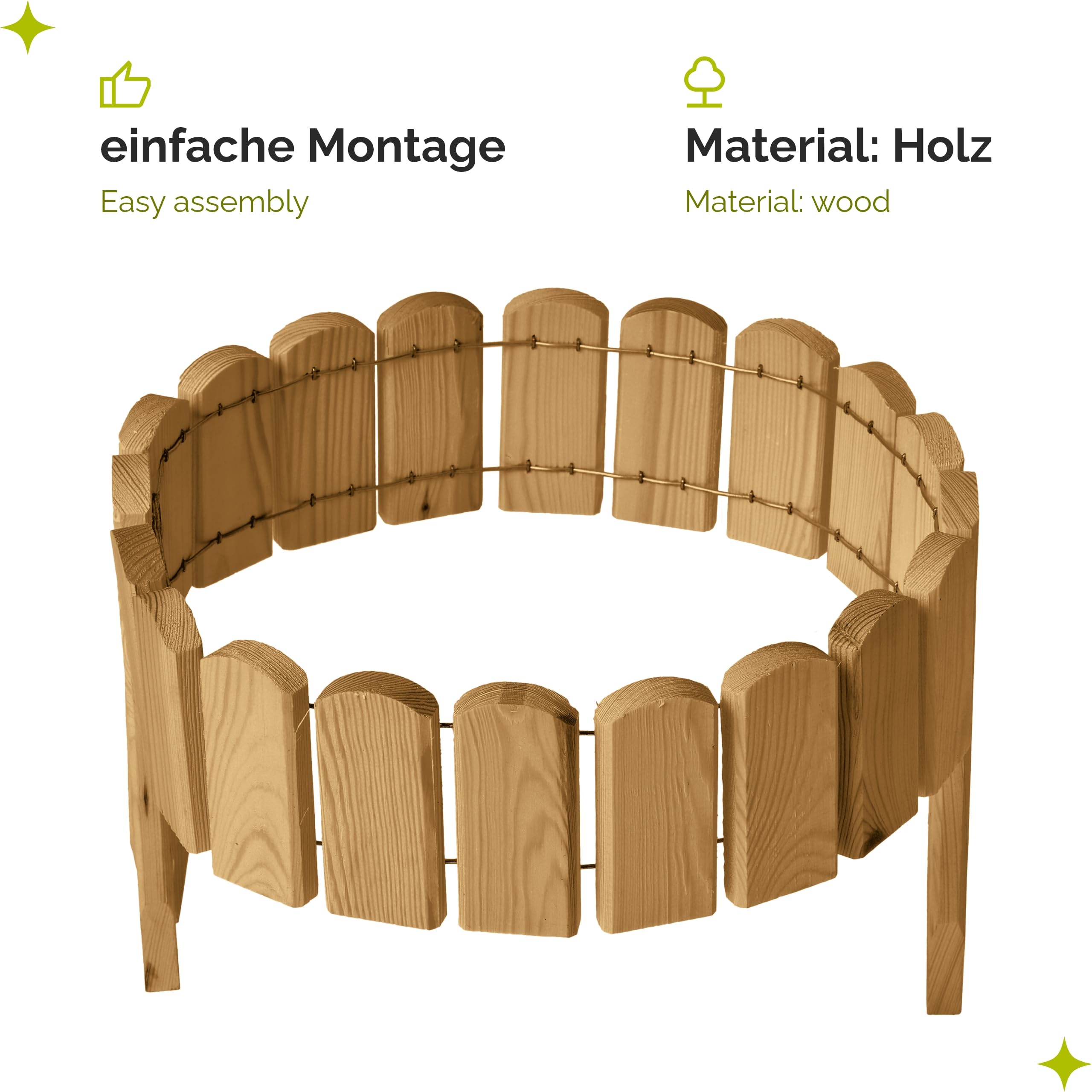 Garronda Beeteinfassung Holz Rollzaun Holzzaun 10 cm x 100 cm imprägniert Flexibler Rollborder Rasenkante Palisade Gartenzaun Umzäunung für Garten GD-0148, Hellbraun